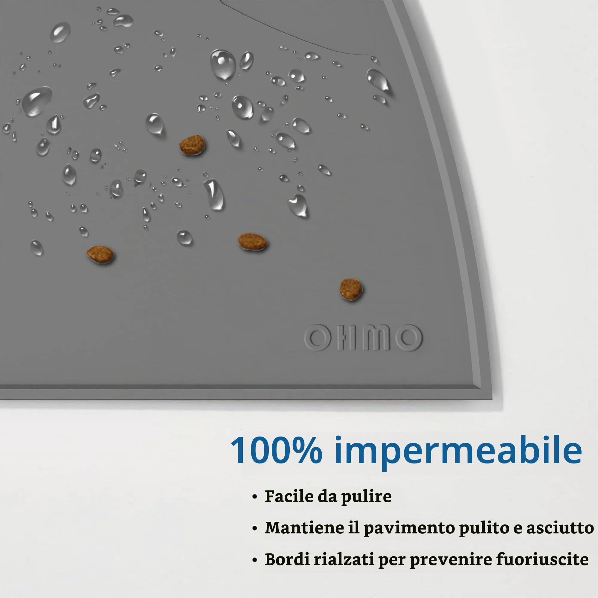 OHMO Tappetino Ciotola per Cani e Gatti in Silicone, Impermeabile Antiscivolo a Prova di Fuoriuscita per Cibo e Acqua, Facile da Pulire, 52x30cm, Grigio Scuro - immagine 4
