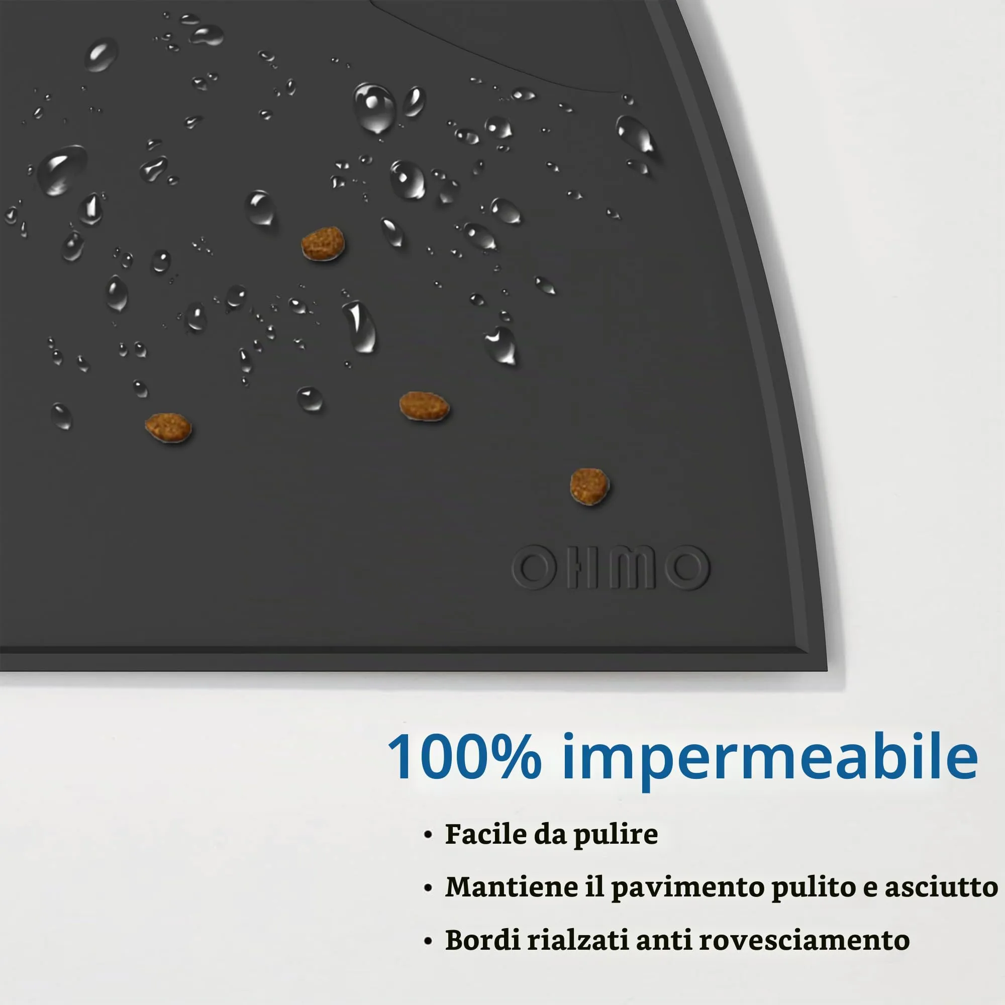 OHMO Tappetino Ciotola per Cani e Gatti in Silicone, Impermeabile Antiscivolo a Prova di Fuoriuscita per Cibo e Acqua, Facile da Pulire, 52x30cm, Nero - immagine 5