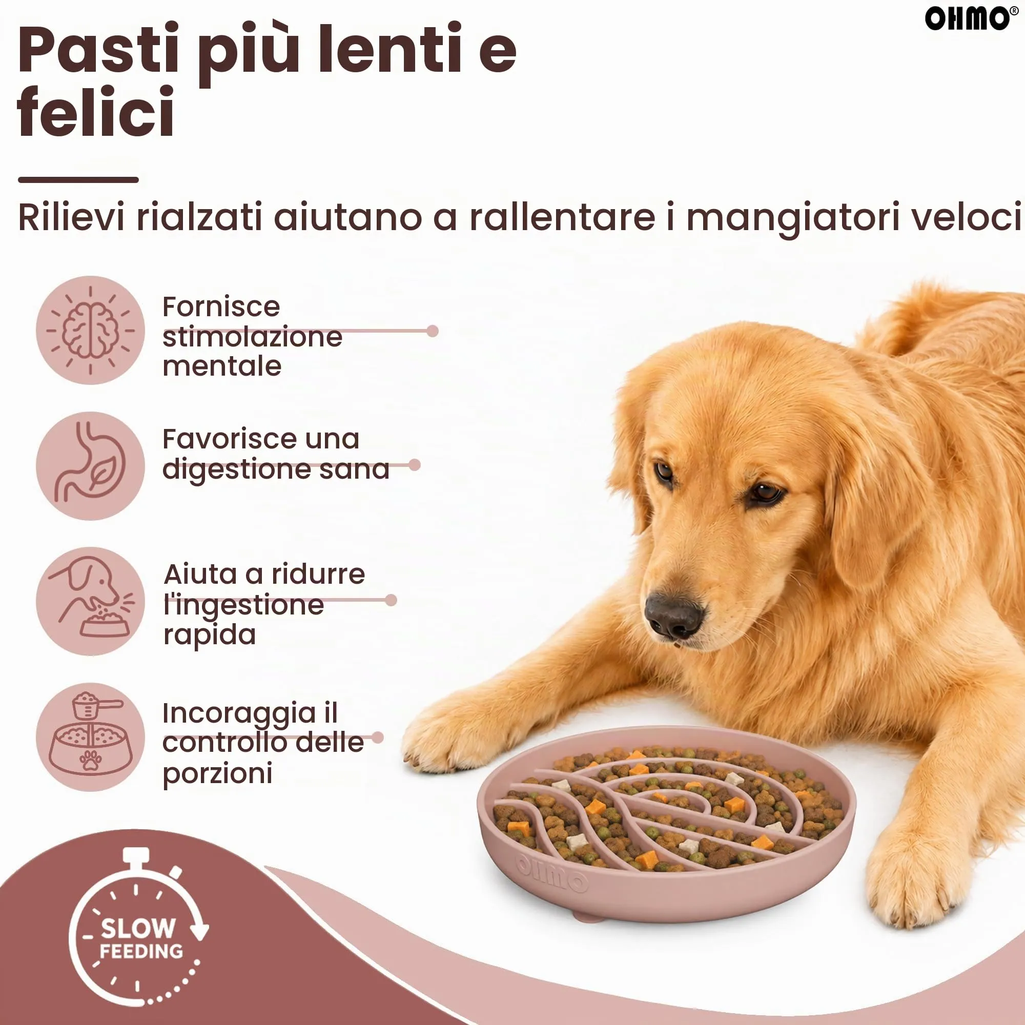 OHMO Ciotola Anti Ingozzamento(Sorgere del sole),alimentazione sana e antigonfiore,ciotole per cani per rallentare l'alimentazione del cucciolo di gatto,silicone ecologico antiscivolo - immagine 2