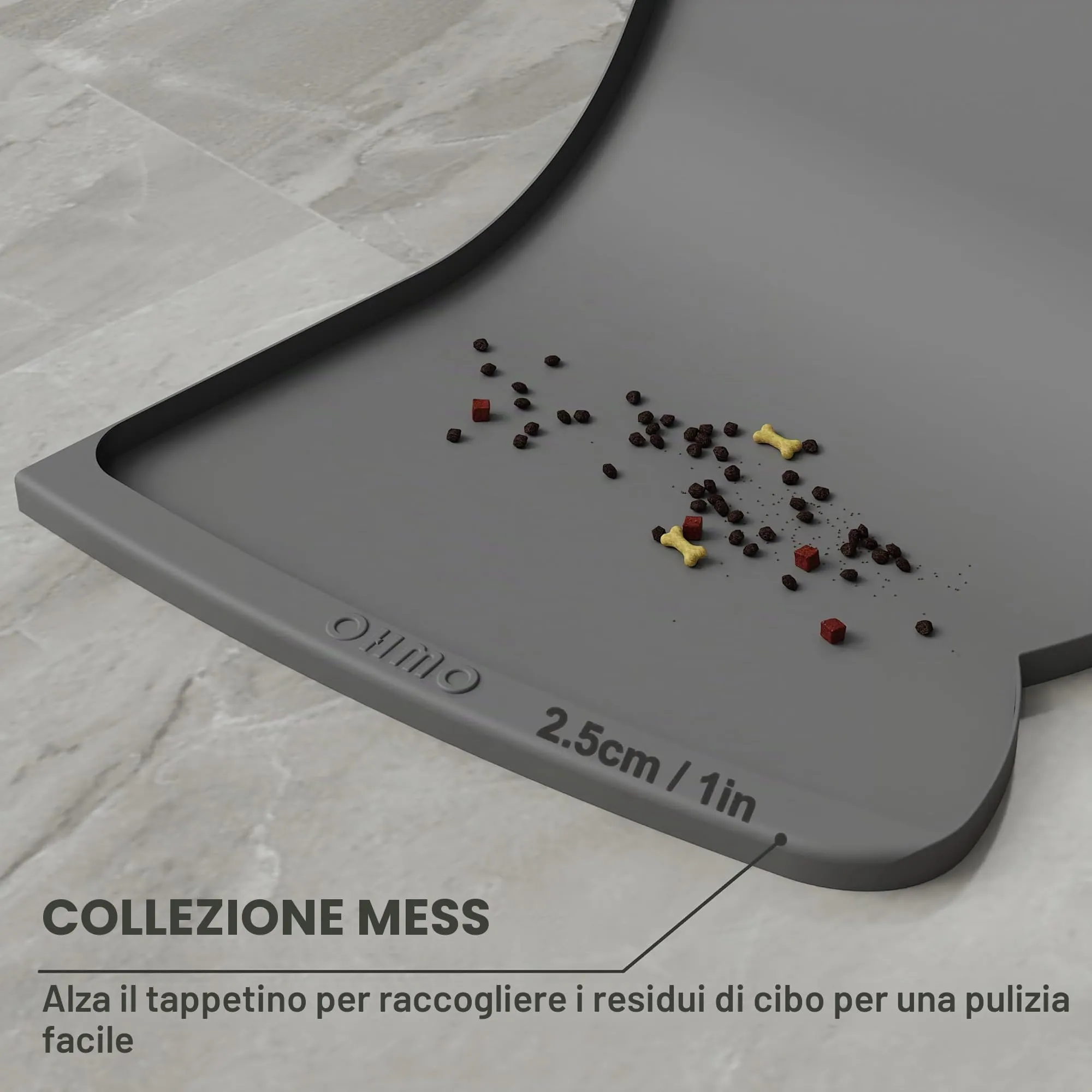 OHMO Tappetino Ciotola per Cani e Gatti in Silicone con Tasca per Residui, Impermeabile Antiscivolo a Prova di Fuoriuscita per Cibo e Acqua, 60x38cm - immagine 3