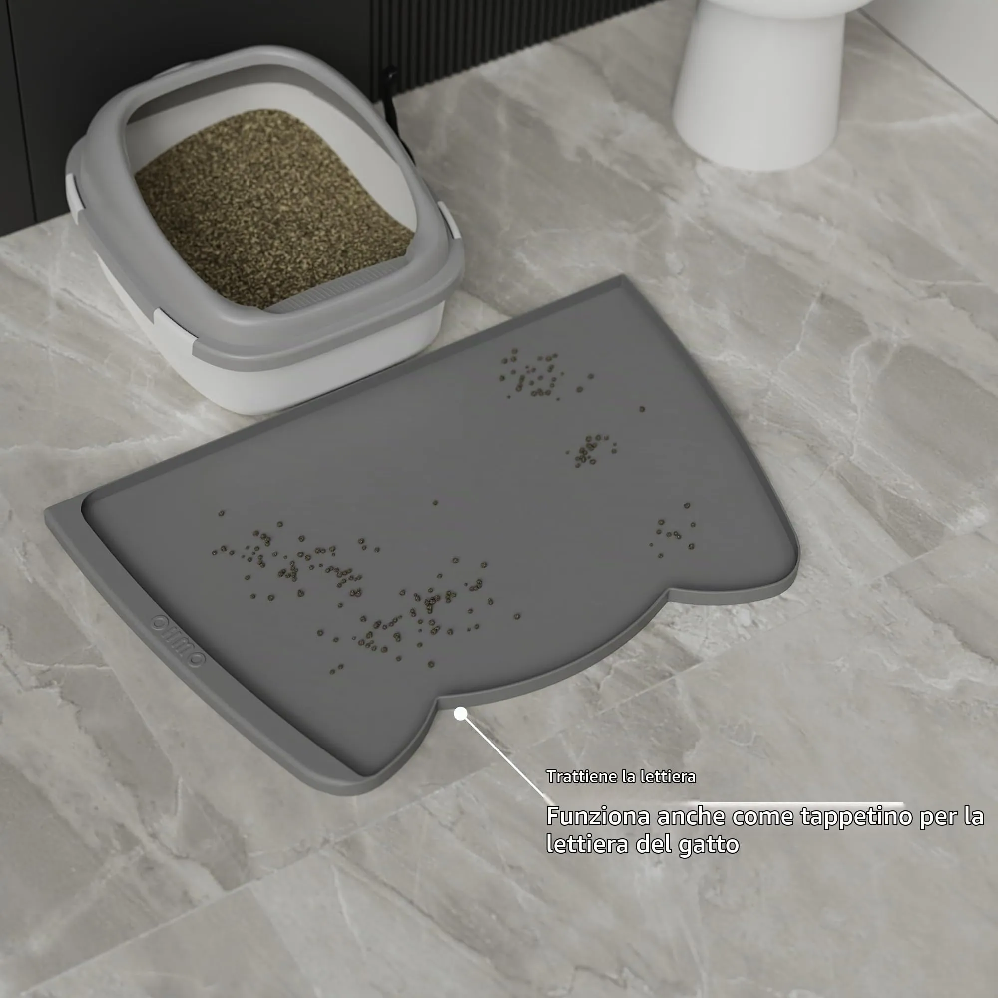 OHMO Tappetino Ciotola per Cani e Gatti in Silicone con Tasca per Residui, Impermeabile Antiscivolo a Prova di Fuoriuscita per Cibo e Acqua, 60x38cm - immagine 7