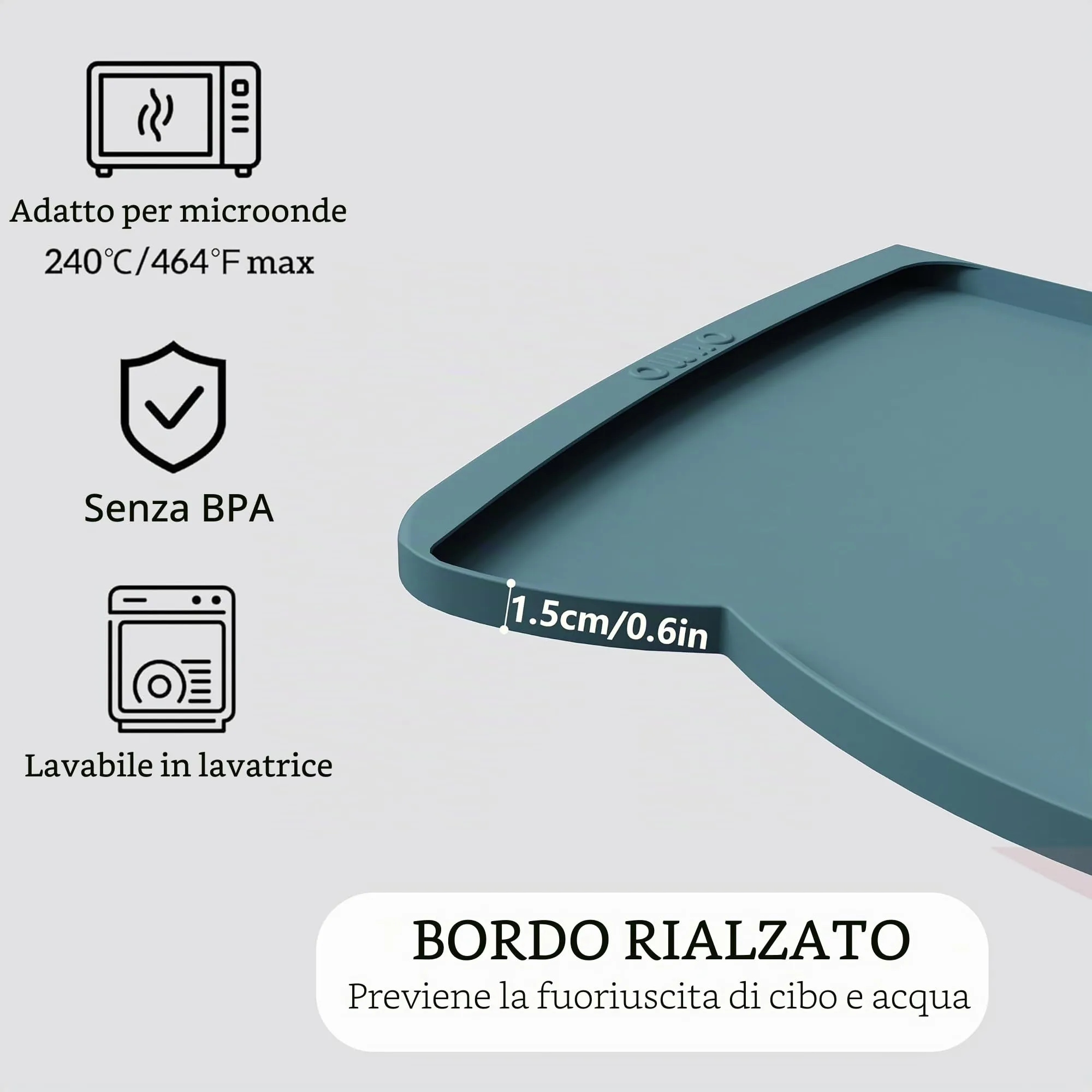OHMO Tappetino per cibo per cani (azzurro, 61 x 38,1 cm) con tasca per raccolta dei residui, tappetino in silicone per animali domestici per pavimenti con bordi alti, anti fuoriuscite, impermeabile - immagine 4