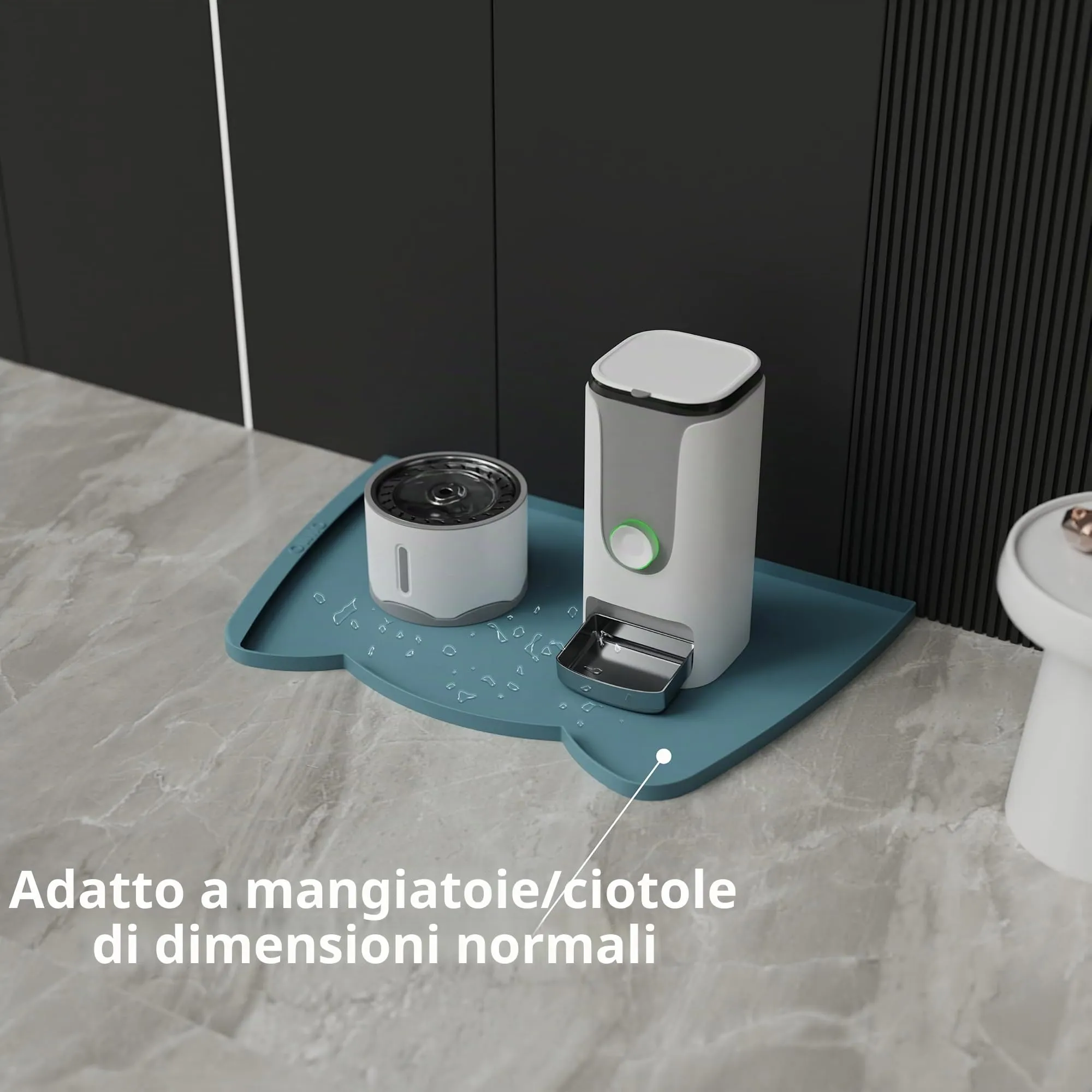 OHMO Tappetino per cibo per cani (azzurro, 61 x 38,1 cm) con tasca per raccolta dei residui, tappetino in silicone per animali domestici per pavimenti con bordi alti, anti fuoriuscite, impermeabile - immagine 5