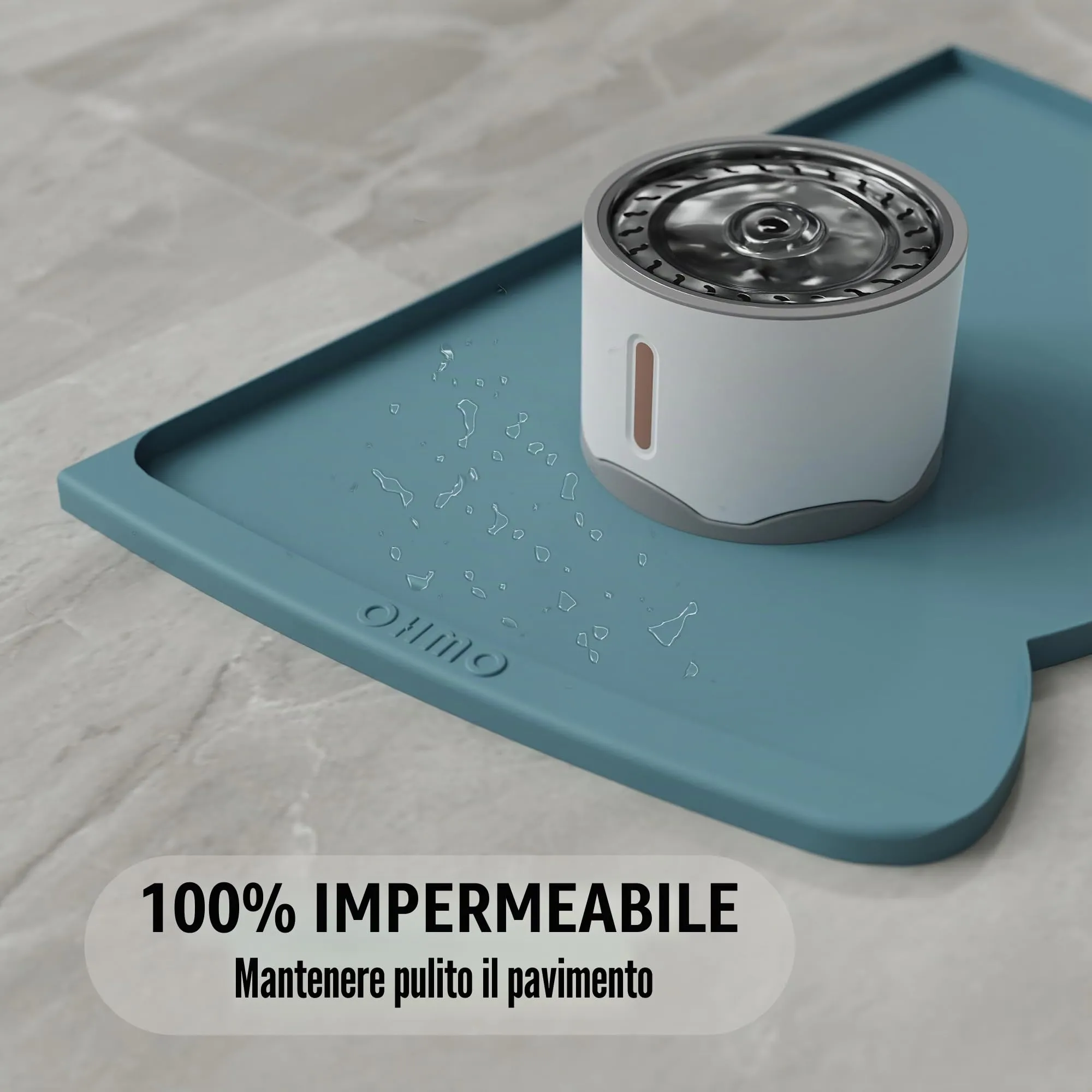 OHMO Tappetino per cibo per cani (azzurro, 61 x 38,1 cm) con tasca per raccolta dei residui, tappetino in silicone per animali domestici per pavimenti con bordi alti, anti fuoriuscite, impermeabile - immagine 6