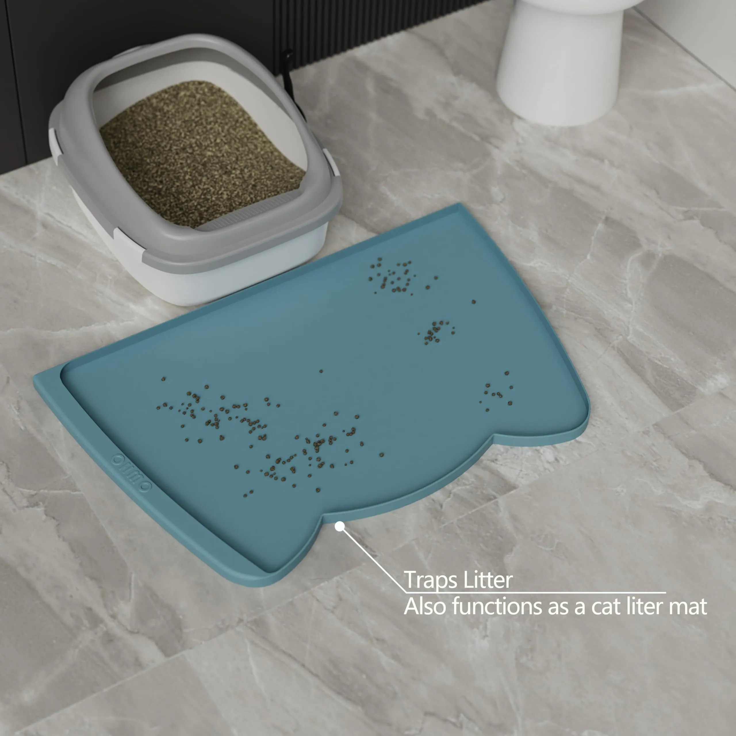 OHMO Tappetino per cibo per cani (azzurro, 61 x 38,1 cm) con tasca per raccolta dei residui, tappetino in silicone per animali domestici per pavimenti con bordi alti, anti fuoriuscite, impermeabile - immagine 7