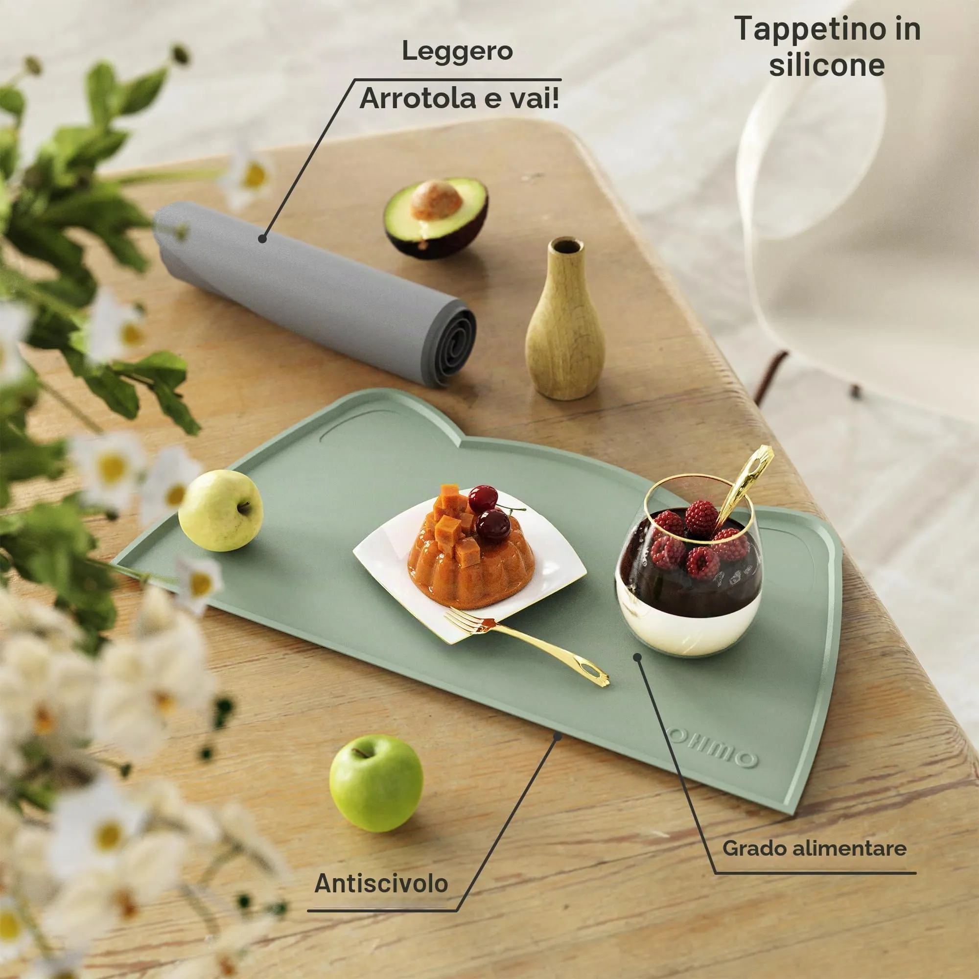 OHMO Piccole Tappetino Ciotola per Cani e Gatti in Silicone, Impermeabile Antiscivolo a Prova di Fuoriuscita per Cibo e Acqua, Facile da Pulire, 46x25cm,Saga Verde - immagine 5