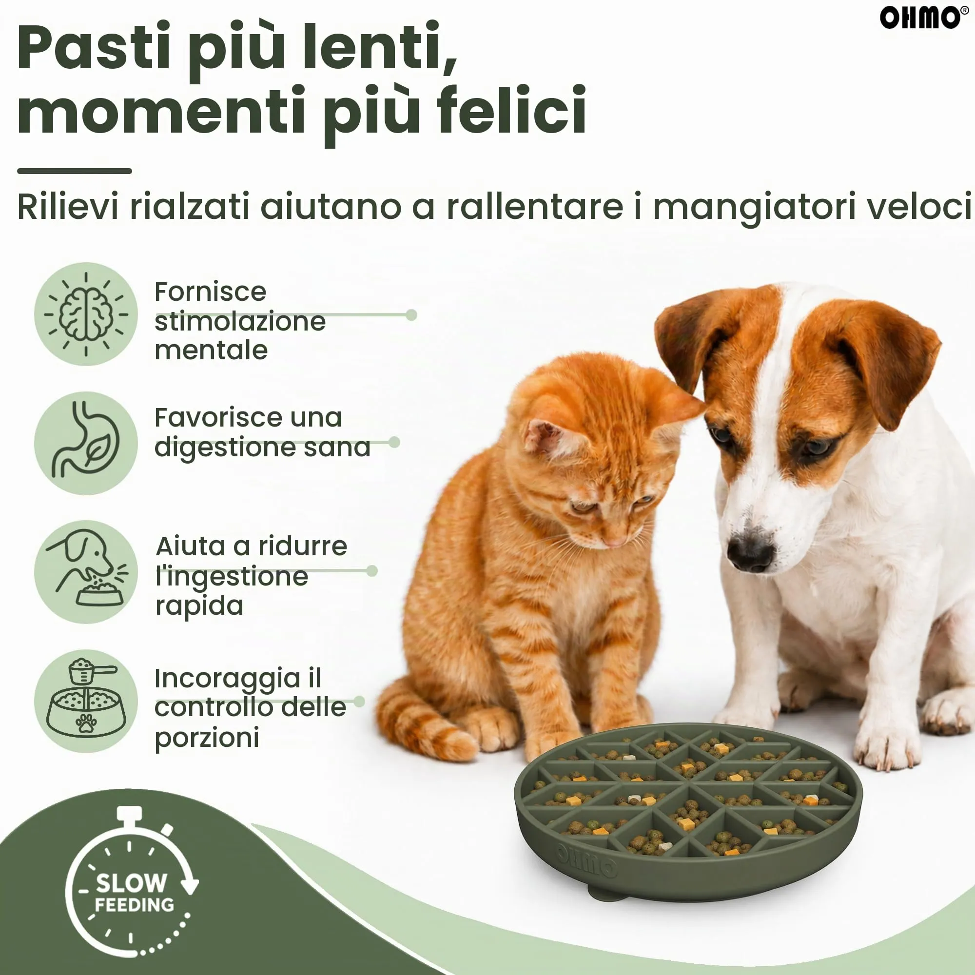 OHMO Ciotola Anti Ingozzamento (Piccola forma a Diamante), Ciotola per Cani e Gatti che Mangia Lentamente, Silicone Ventosa Antiscivolo - immagine 2