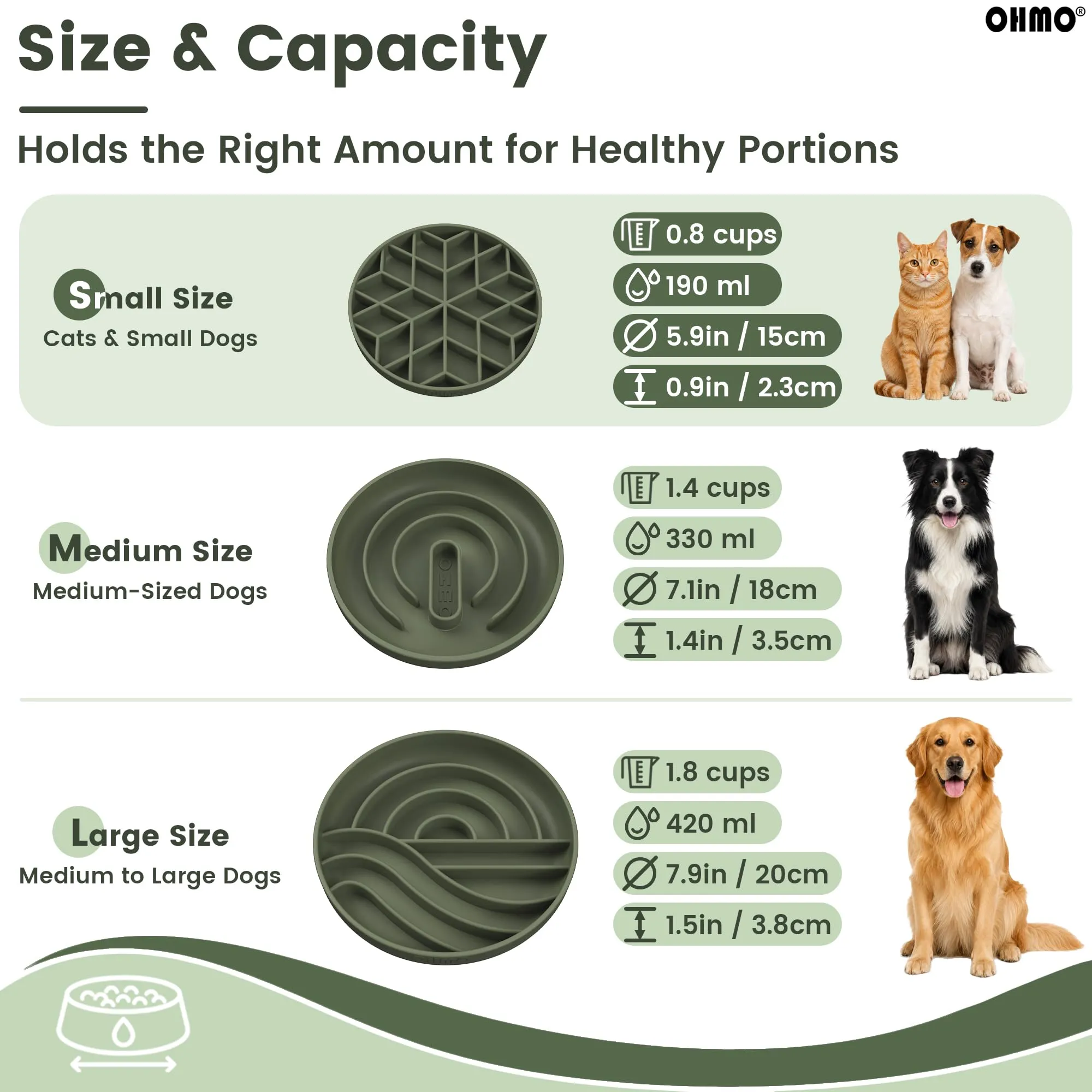 OHMO Ciotola Anti Ingozzamento (Piccola forma a Diamante), Ciotola per Cani e Gatti che Mangia Lentamente, Silicone Ventosa Antiscivolo - immagine 3