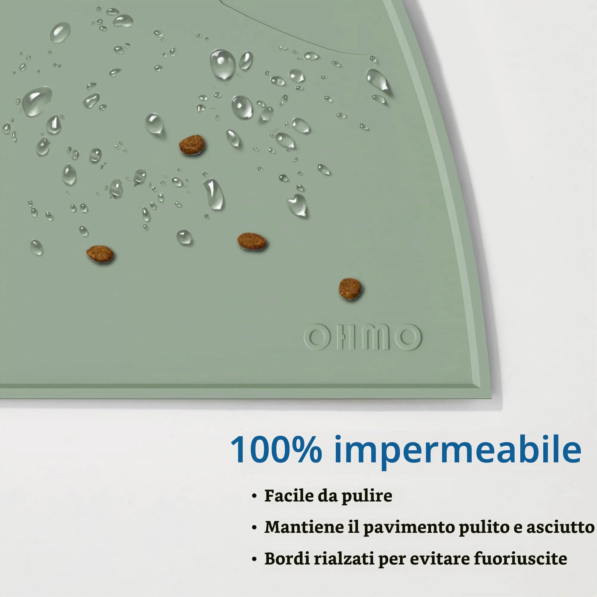 OHMO Tappetino Ciotola per Cani e Gatti in Silicone, Impermeabile Antiscivolo a Prova di Fuoriuscita per Cibo e Acqua, Facile da Pulire, 52x30cm, Saga Verde - immagine 4