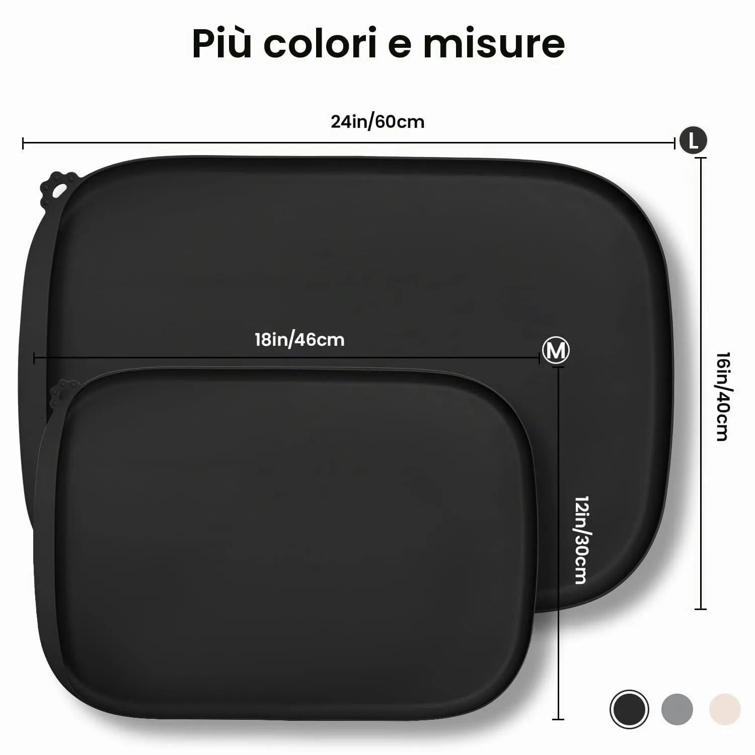 Conlun Tappetino per Cibo di Cane con Tascone Laterale & Foro per Gancetto, Bordi Morbidi Rialzati, Facile da Pulire Impermeabile Antiscivolo in Silicone per Ciotola d'Acqua (46x30cm,Nero) - immagine 3