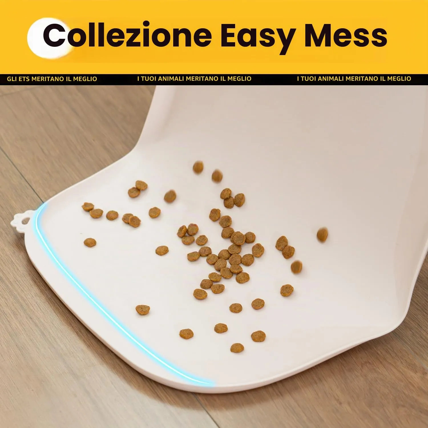 Conlun Tappetino per Cibo di Cane con Tascone Laterale & Foro per Gancetto, Bordi Morbidi Rialzati, Facile da Pulire Impermeabile Antiscivolo in Silicone per Ciotola d'Acqua (46x30cm,Tan Naturale) - immagine 2