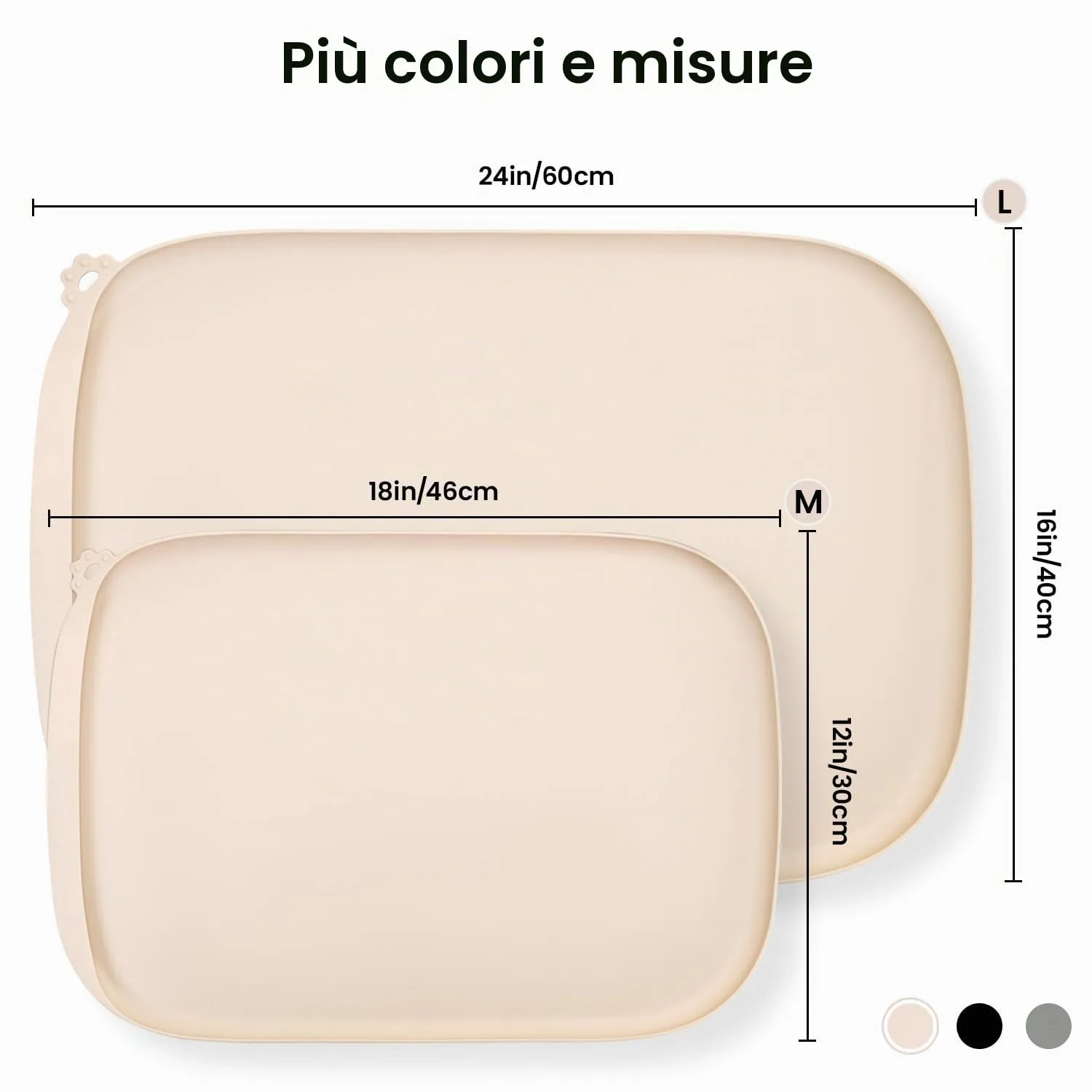 Conlun Tappetino per Cibo di Cane con Tascone Laterale & Foro per Gancetto, Bordi Morbidi Rialzati, Facile da Pulire Impermeabile Antiscivolo in Silicone per Ciotola d'Acqua (46x30cm,Tan Naturale) - immagine 4