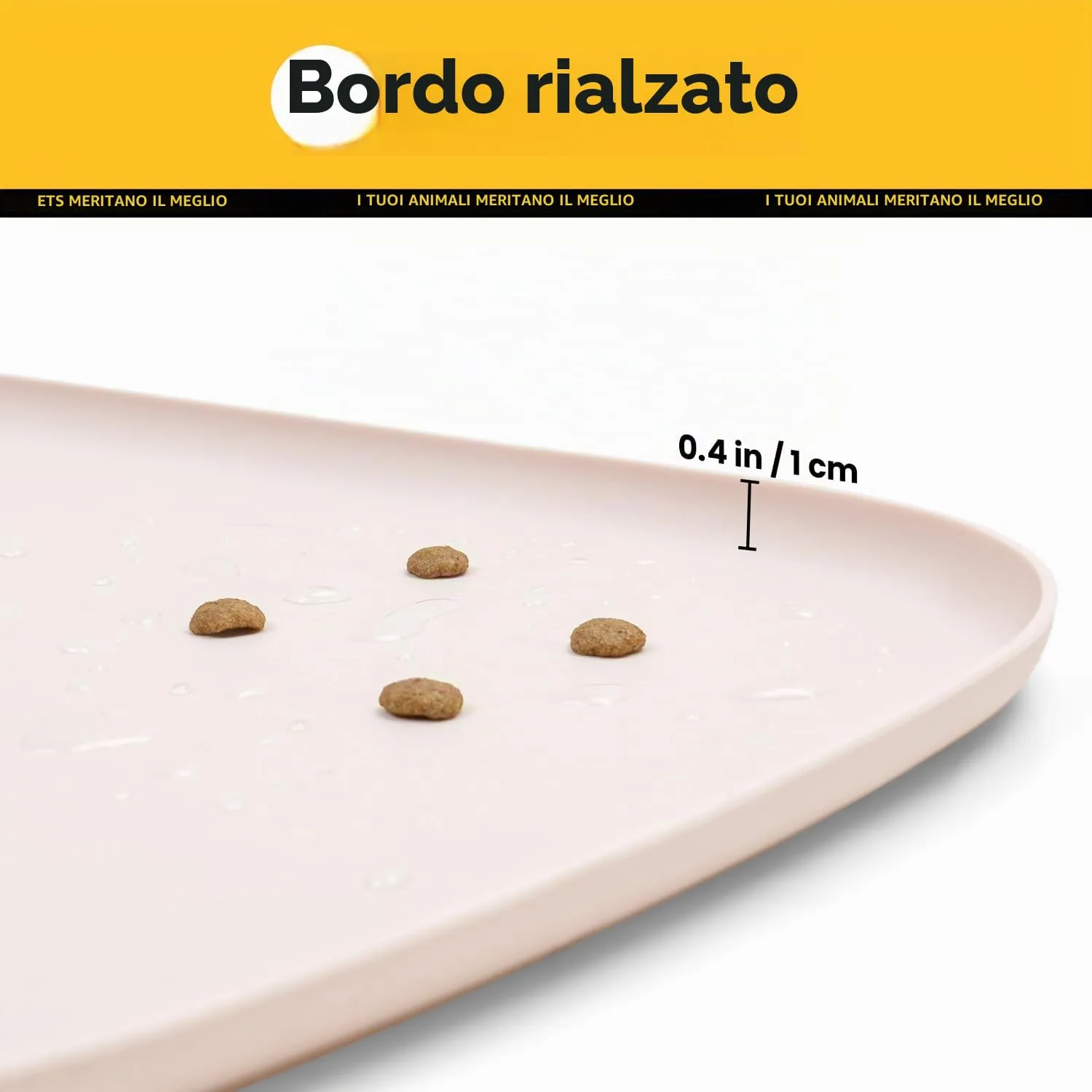 Conlun Tappetino per Cibo di Cane con Tascone Laterale & Foro per Gancetto, Bordi Morbidi Rialzati, Facile da Pulire Impermeabile Antiscivolo in Silicone per Ciotola d'Acqua (46x30cm,Tan Naturale) - immagine 5