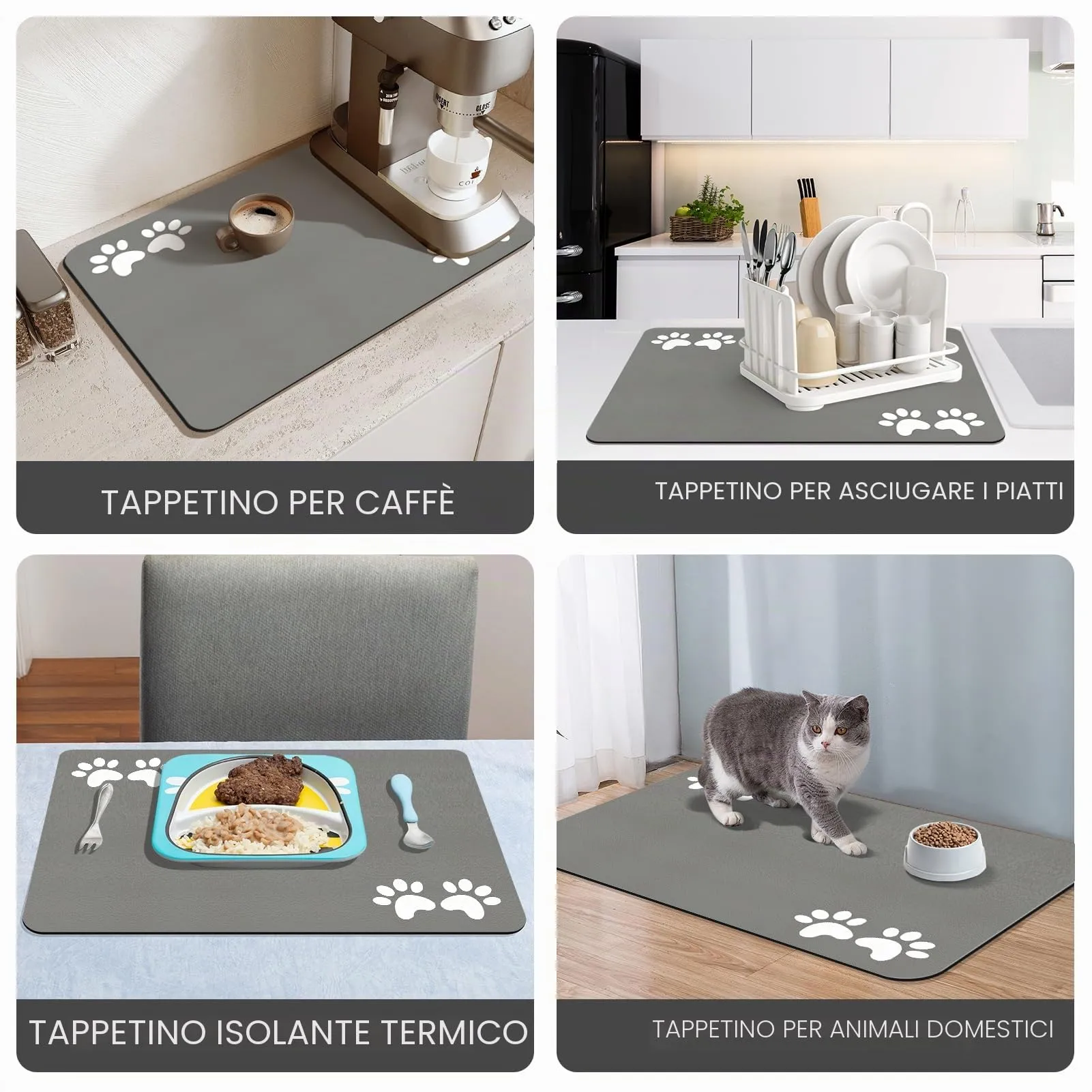 Tappetini di Alimentazione per Animali Domestici,Tappetino per Cibo per Gatti Cani,Asciugatura Rapida Antiscivolo Tappetino Sotto Ciotola Cani Assorbente (Grigio, 60x90cm) - immagine 6
