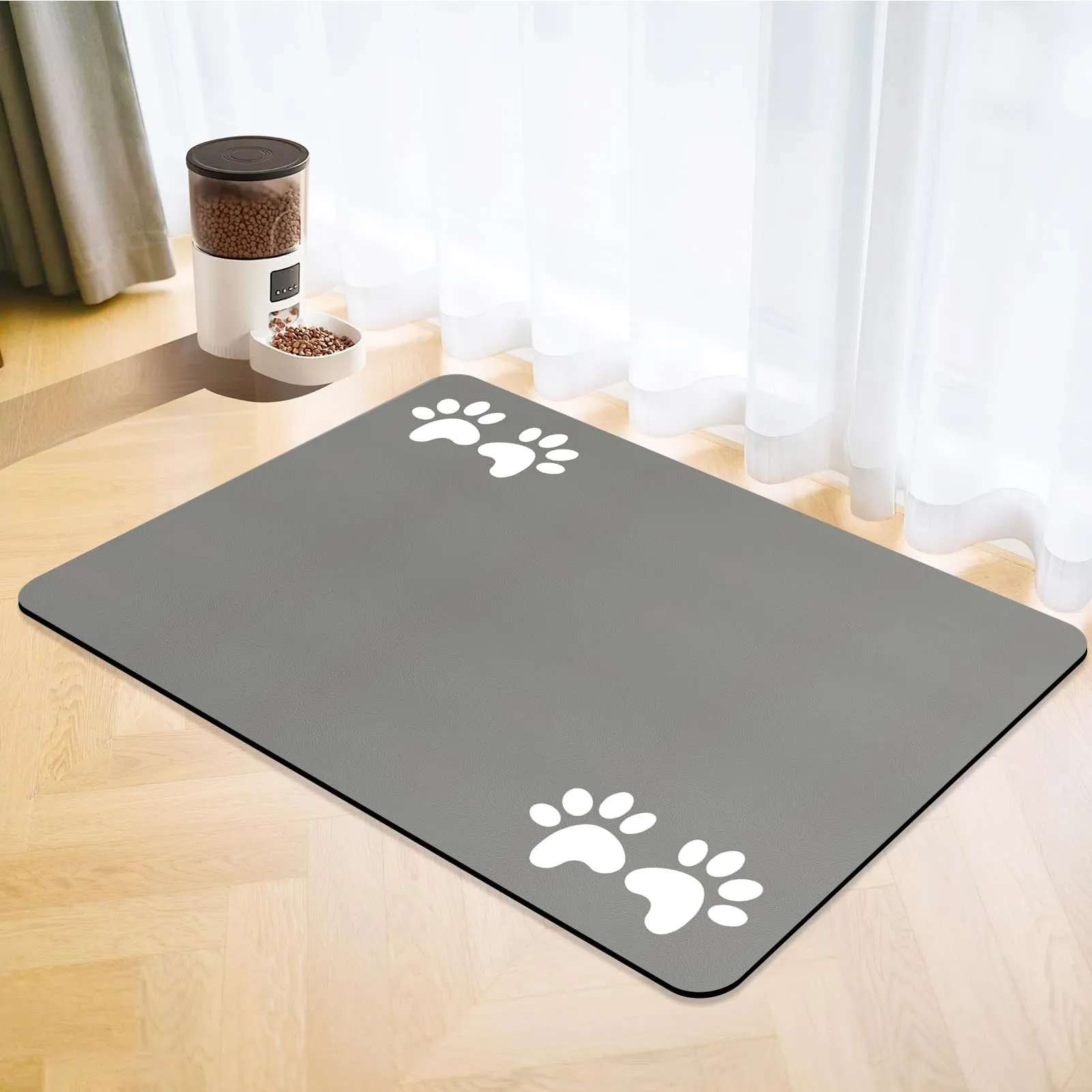 Tappetini di Alimentazione per Animali Domestici,Tappetino per Cibo per Gatti Cani,Asciugatura Rapida Antiscivolo Tappetino Sotto Ciotola Cani Assorbente (Grigio, 30x50cm) - immagine 1