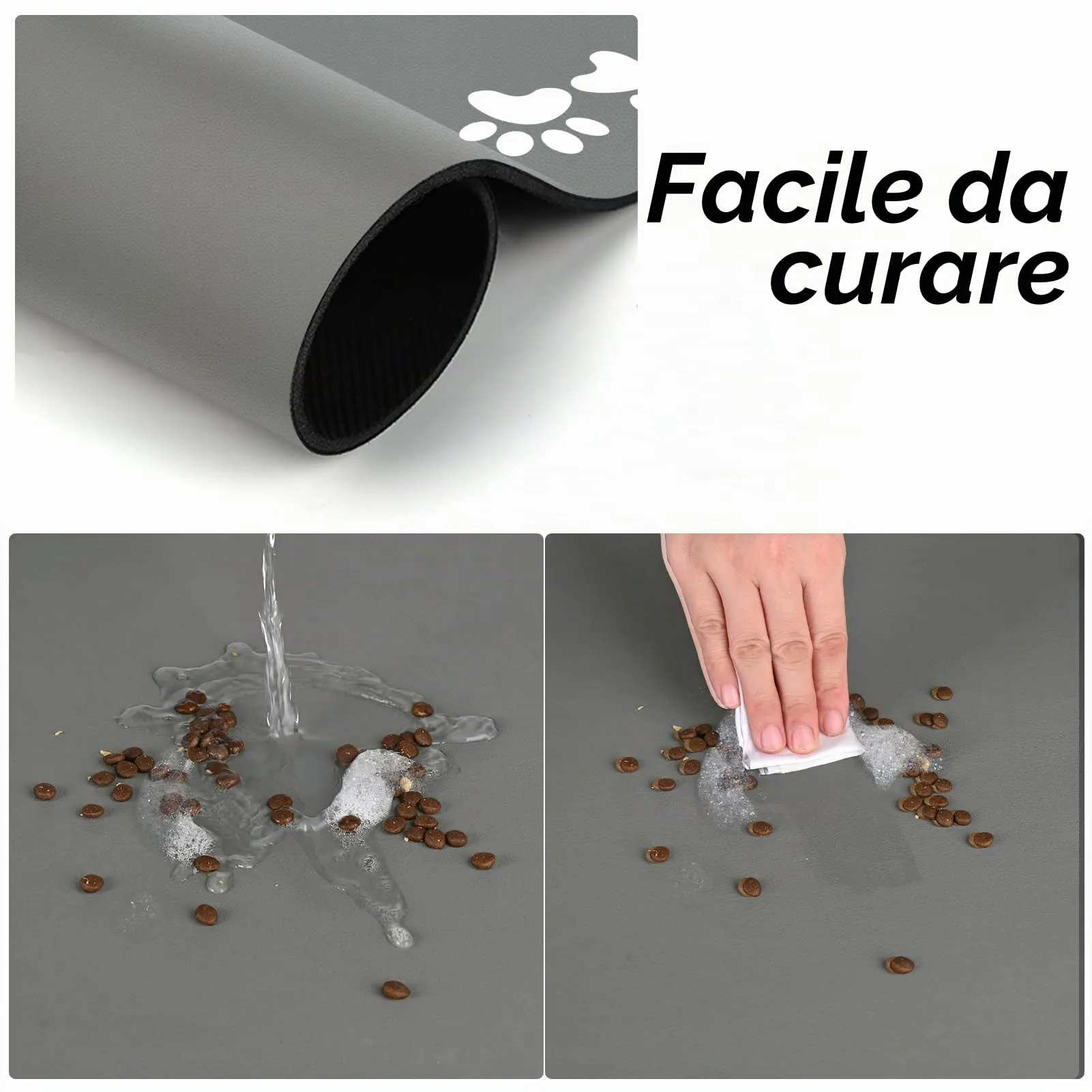 Tappetini di Alimentazione per Animali Domestici,Tappetino per Cibo per Gatti Cani,Asciugatura Rapida Antiscivolo Tappetino Sotto Ciotola Cani Assorbente (Grigio, 60x120cm) - immagine 5