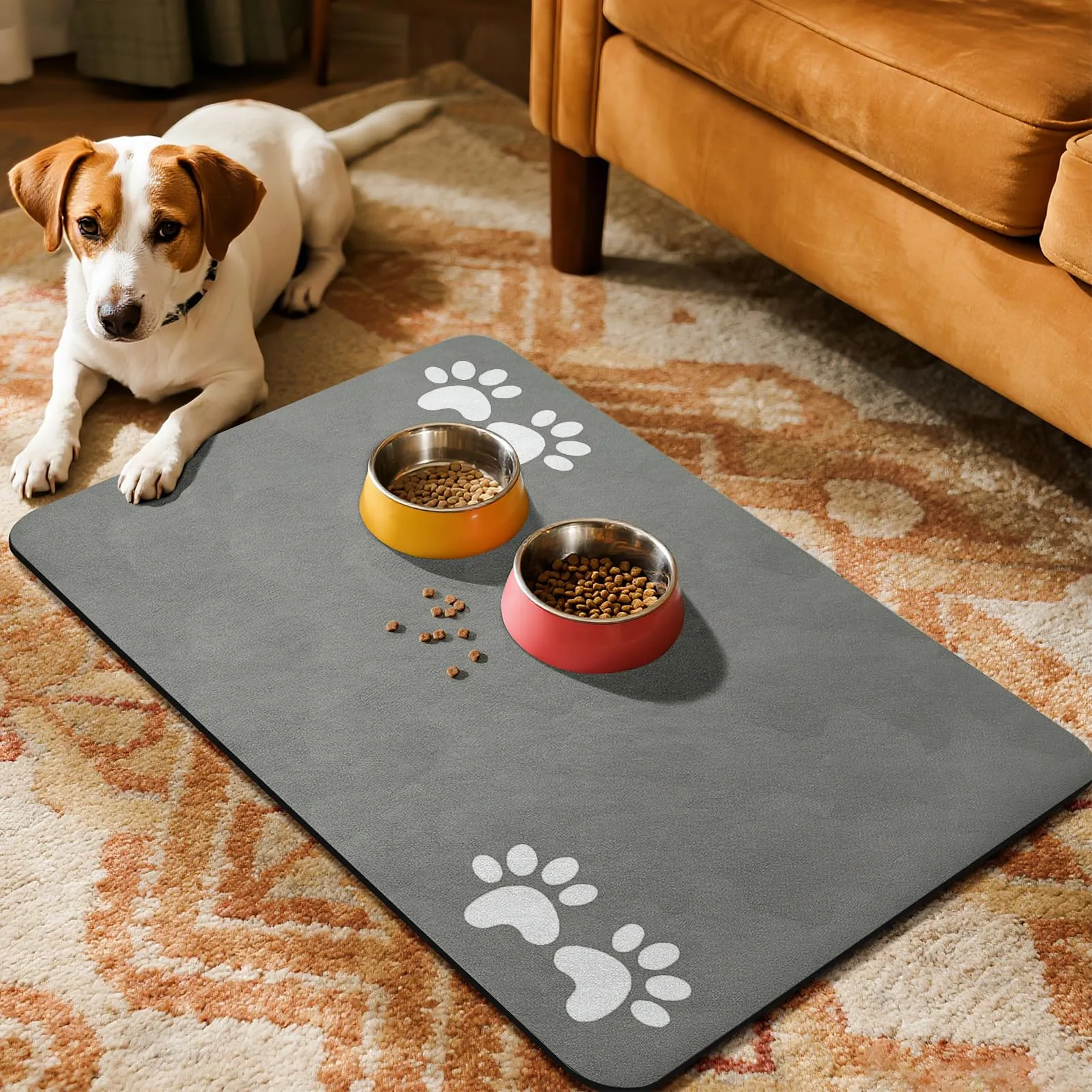 Tappetini di Alimentazione per Animali Domestici,Tappetino per Cibo per Gatti Cani,Asciugatura Rapida Antiscivolo Tappetino Sotto Ciotola Cani Assorbente (Grigio, 60x120cm) - immagine 7