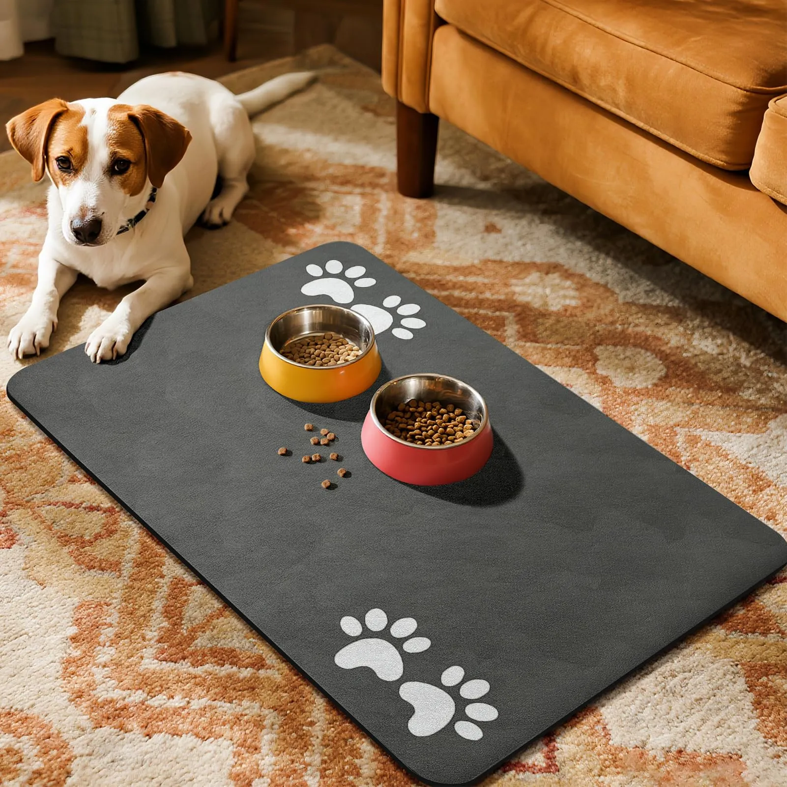 Tappetini di Alimentazione per Animali Domestici,Tappetino per Cibo per Gatti Cani,Asciugatura Rapida Antiscivolo Tappetino Sotto Ciotola Cani Assorbente (Grigio Scuro, 43x80cm) - immagine 7