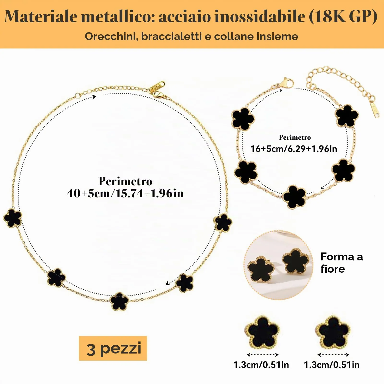 ZHITENG Parure Gioielli Trifoglio a Cinque Foglie Regolabile, Nero - immagine 2