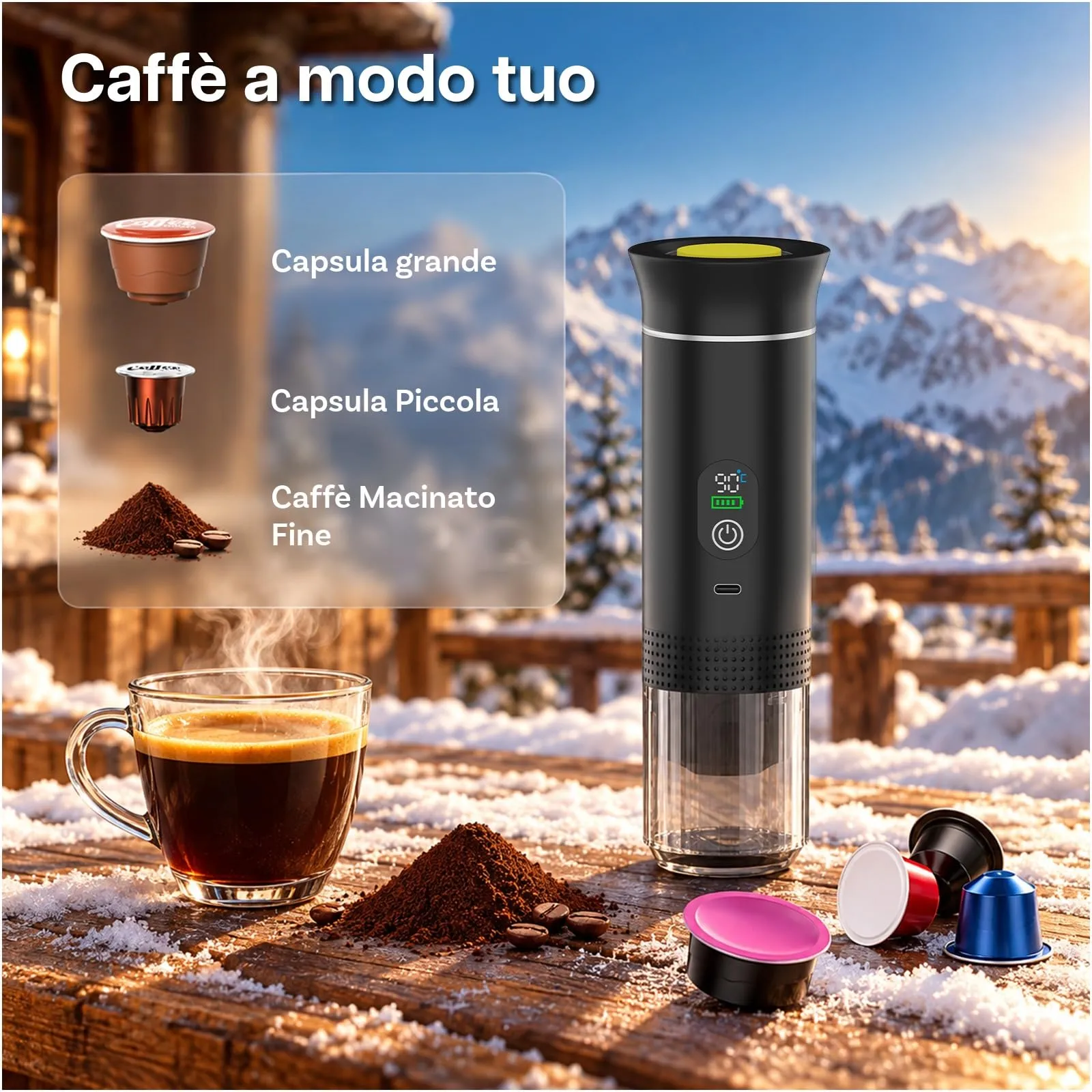 MMOBIEL Macchina Caffè Portatile Macchina da Caffè Espresso Elettrica con Anti-Scivolo, Riscaldante & USB-C – Compatibile con Capsule & Caffè Macinato per Viaggio, Campeggio, Casa, Auto, Ufficio - immagine 3