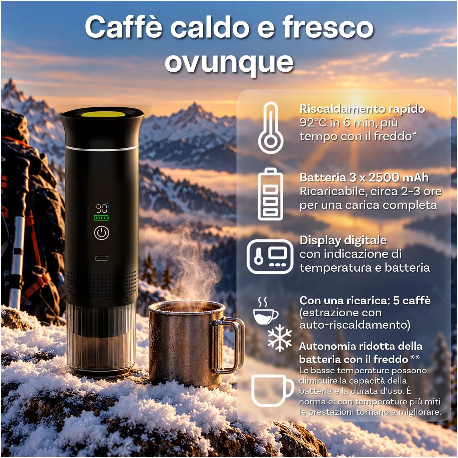 MMOBIEL Macchina Caffè Portatile Macchina da Caffè Espresso Elettrica con Anti-Scivolo, Riscaldante & USB-C – Compatibile con Capsule & Caffè Macinato per Viaggio, Campeggio, Casa, Auto, Ufficio - immagine 5