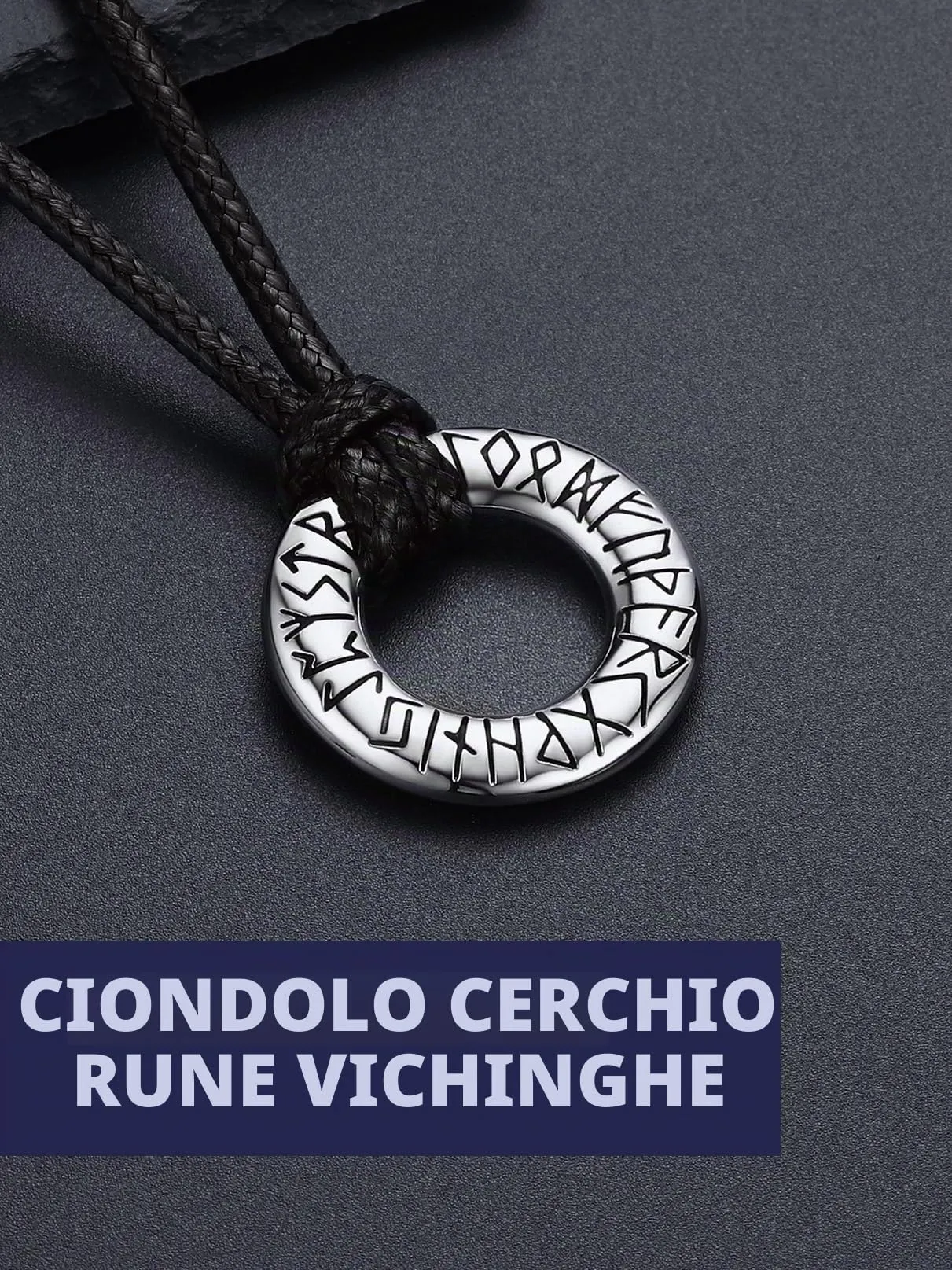 Bandmax Collana Uomo Runa Vichinga in Acciaio Inossidabile/Nero, Ciondolo runico Mobius Rotondo con Catena in Pelle Intrecciata Nera Amuleto Gioielli Vichinghi per Donna e Uomo - immagine 4