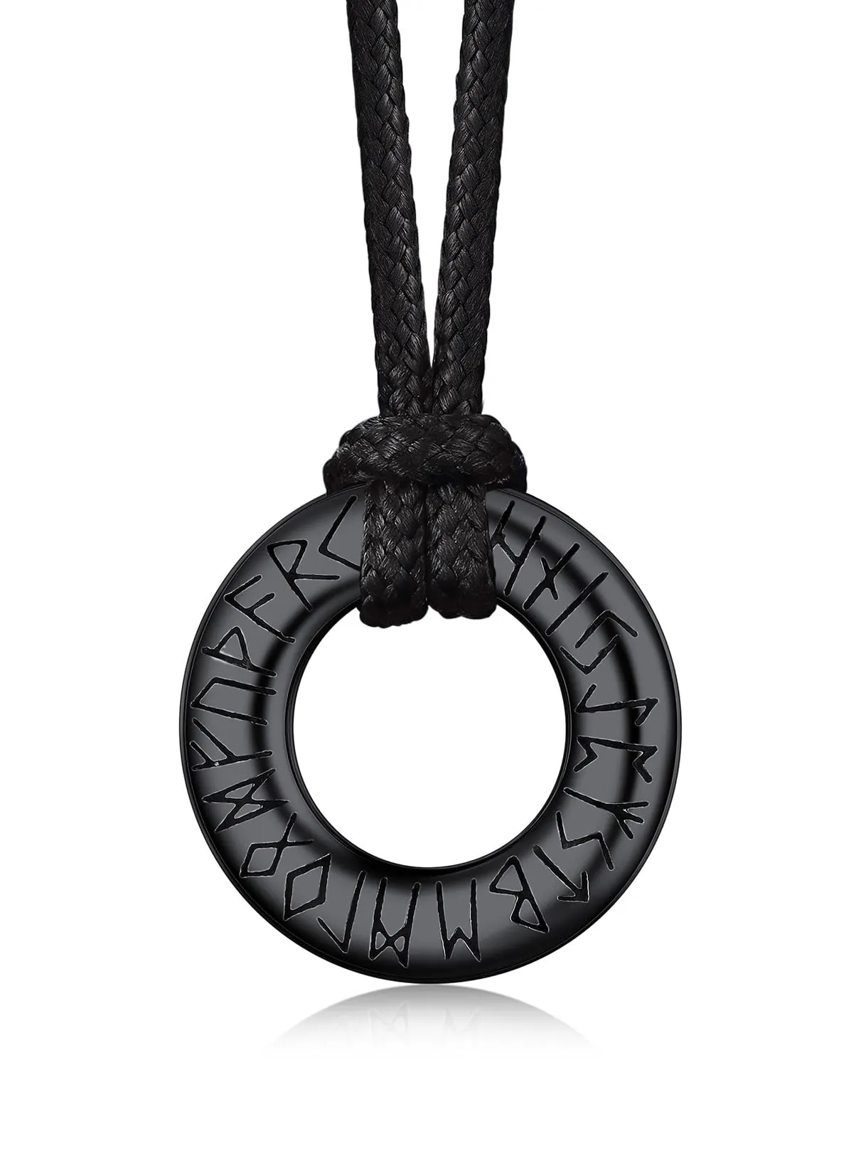 Bandmax Collana Uomo Runa Vichinga in Acciaio Inossidabile/Nero, Ciondolo runico Mobius Rotondo con Catena in Pelle Intrecciata Nera Amuleto Gioielli Vichinghi per Donna e Uomo - immagine 1