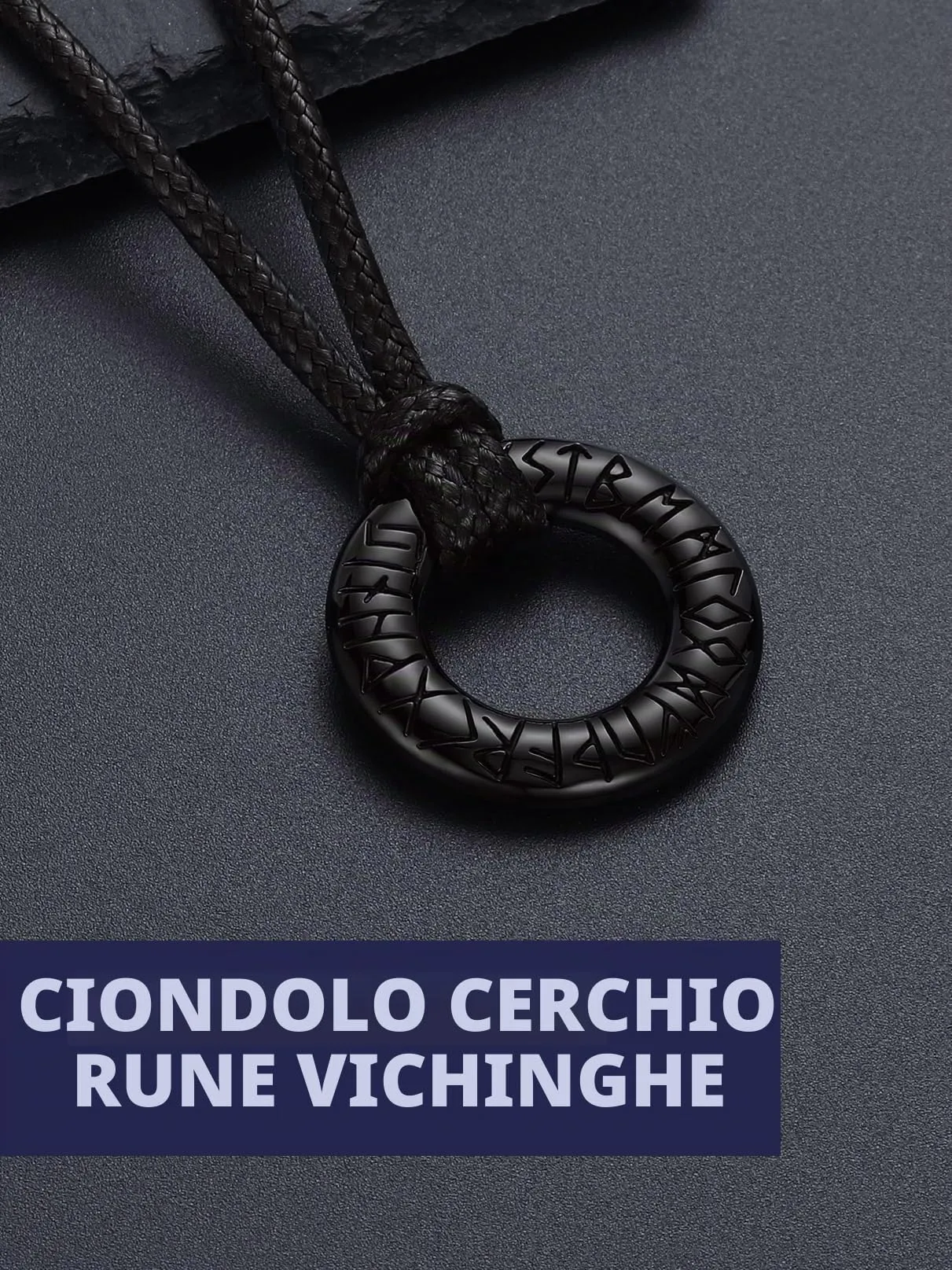 Bandmax Collana Uomo Runa Vichinga in Acciaio Inossidabile/Nero, Ciondolo runico Mobius Rotondo con Catena in Pelle Intrecciata Nera Amuleto Gioielli Vichinghi per Donna e Uomo - immagine 4