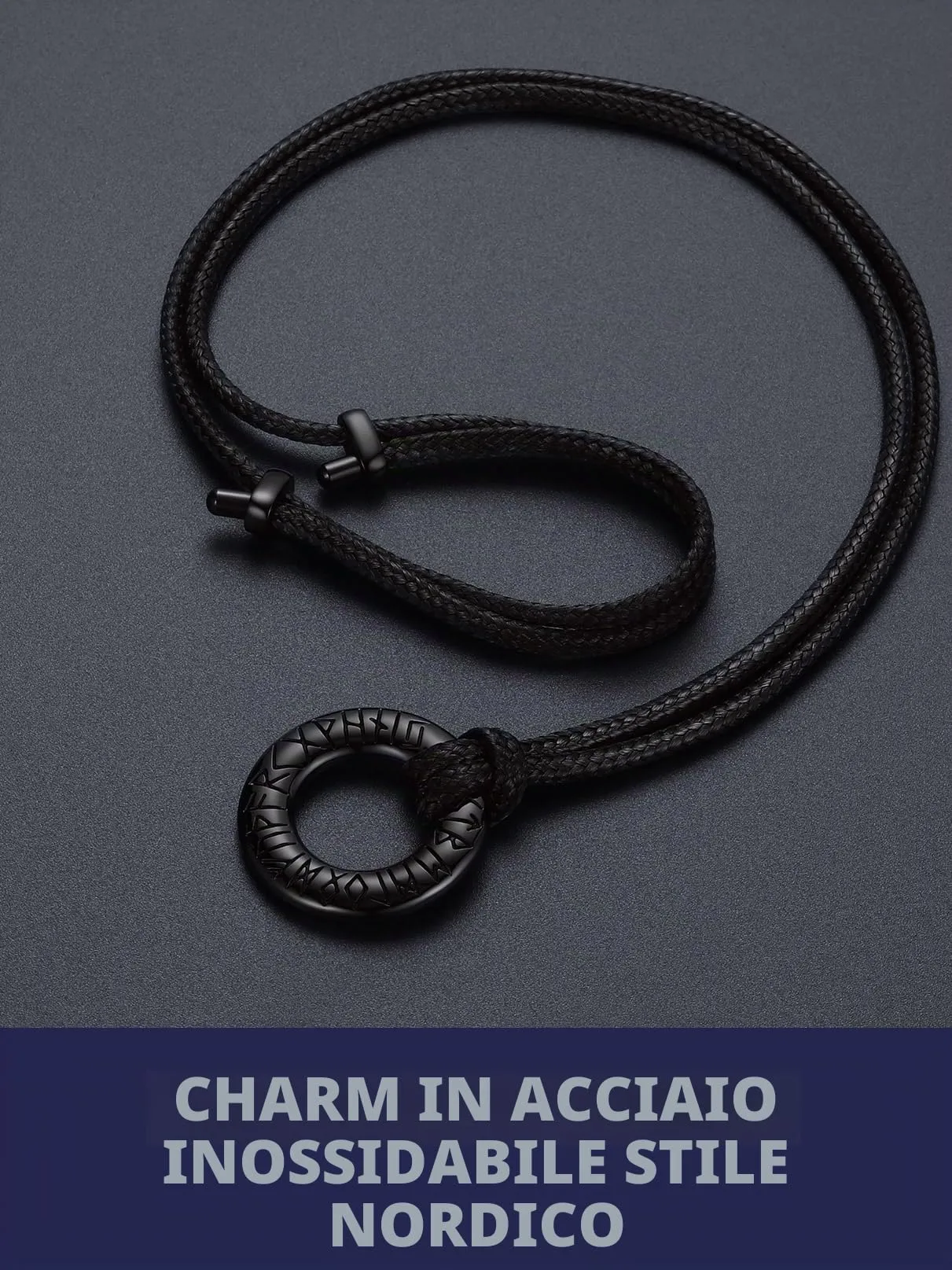 Bandmax Collana Uomo Runa Vichinga in Acciaio Inossidabile/Nero, Ciondolo runico Mobius Rotondo con Catena in Pelle Intrecciata Nera Amuleto Gioielli Vichinghi per Donna e Uomo - immagine 5