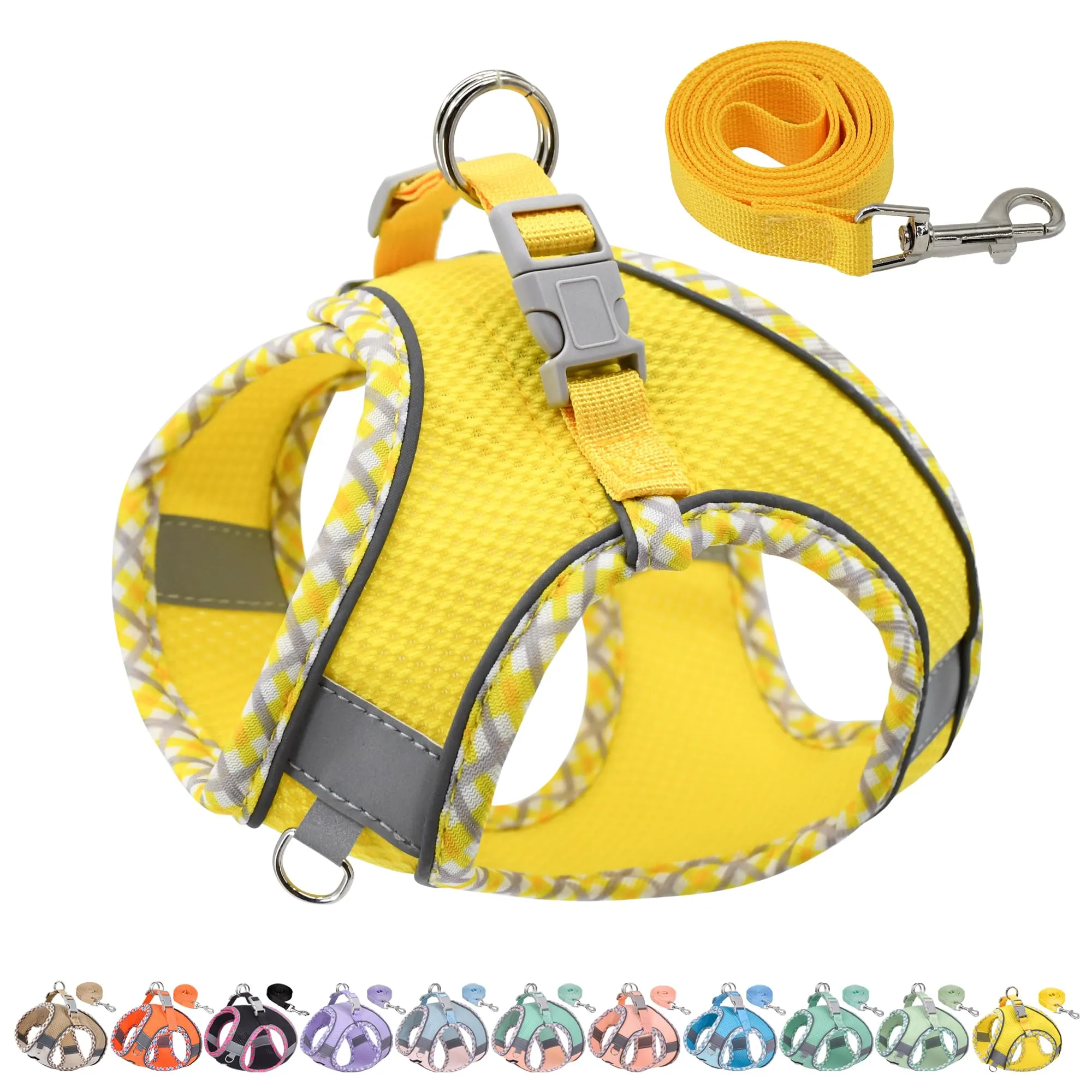 AIITLE Pettorina per cani anti-fuga, gilet anti-tiro con guinzaglio, strisce riflettenti, imbracature regolabili per animali domestici all'aperto per cani di taglia media, Giallo XXXS - immagine 1