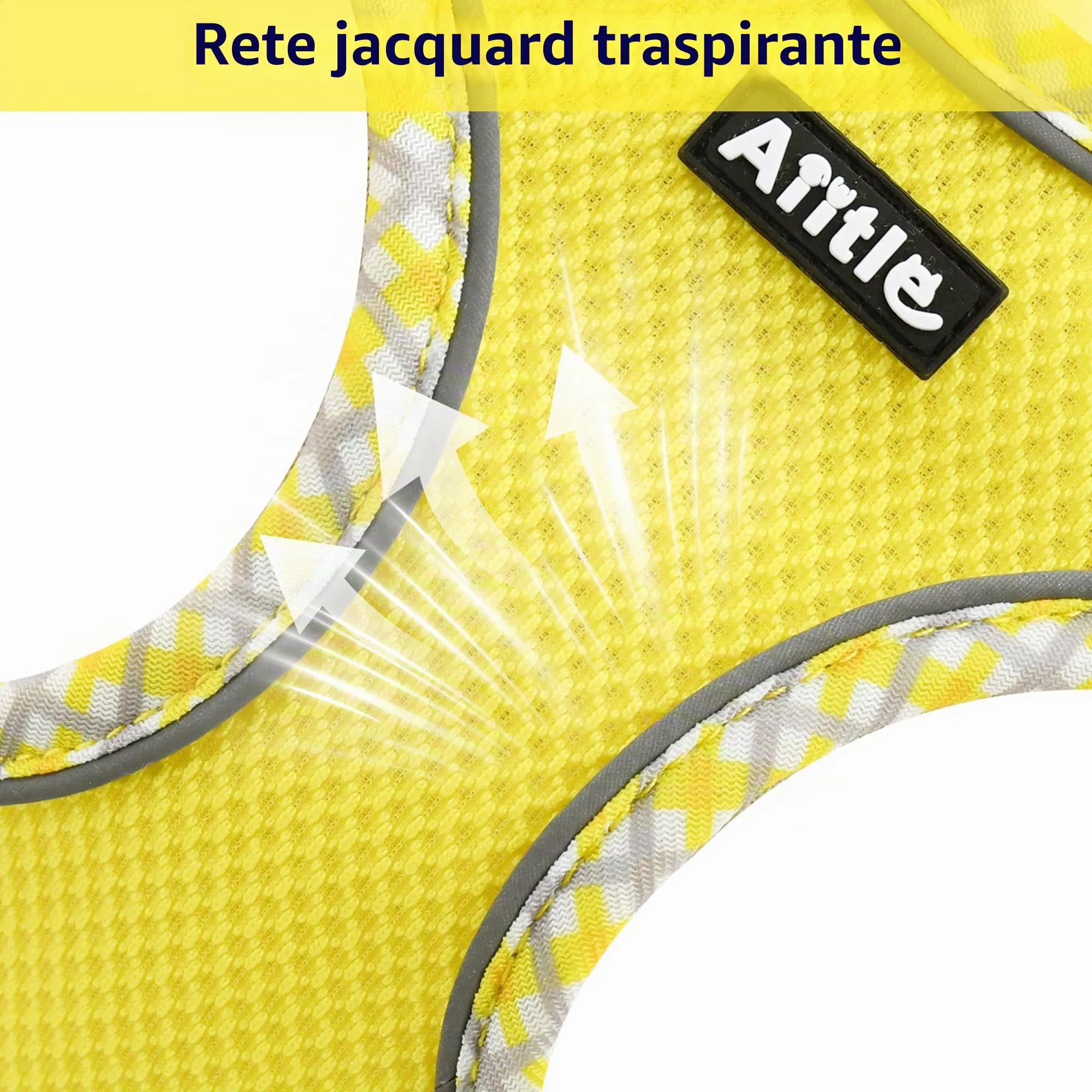 AIITLE Pettorina per cani anti-fuga, gilet anti-tiro con guinzaglio, strisce riflettenti, imbracature regolabili per animali domestici all'aperto per cani di taglia media, Giallo XXXS - immagine 5