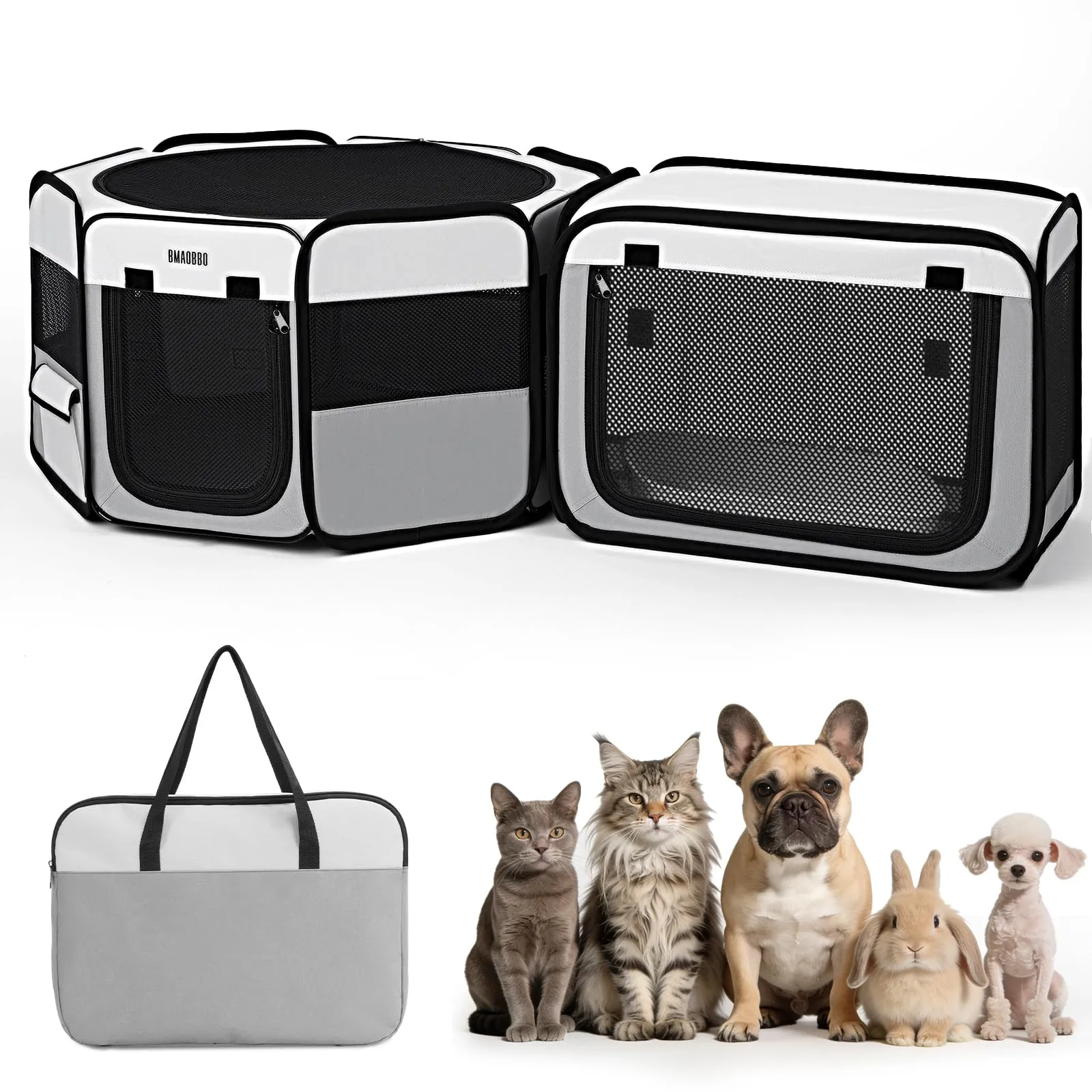 Box portatile 2 in 1 per gatti, 124 x 40 cm, con lettiera staccabile, box pop-up per interni ed esterni, cuccia per cuccioli per gatti/cani di piccola taglia/conigli, pieghevole con borsa per il - immagine 1