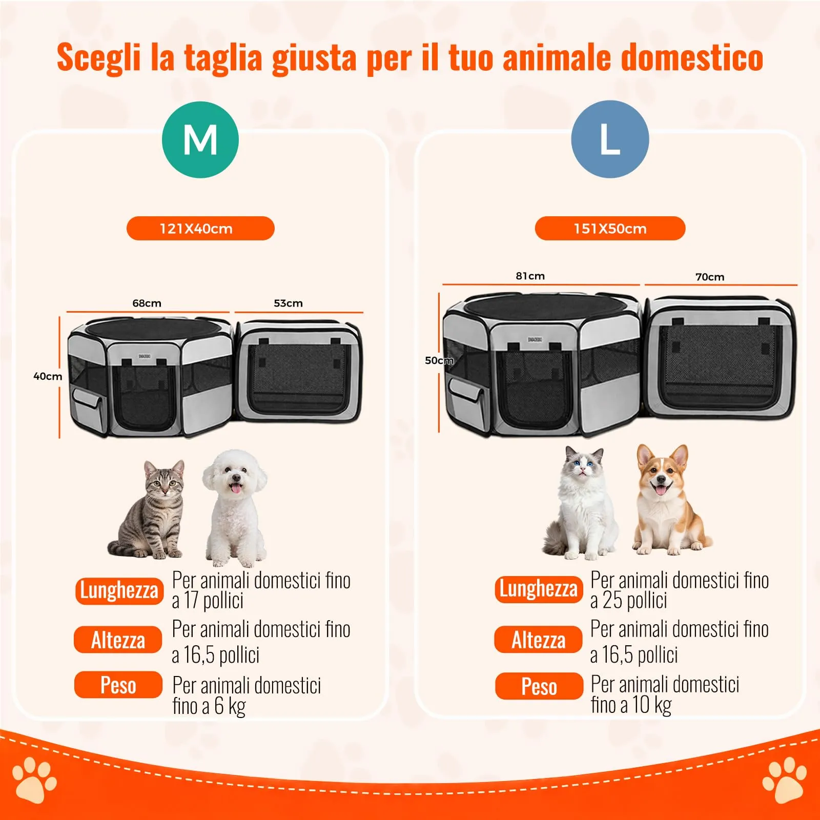 Box portatile 2 in 1 per gatti, 124 x 40 cm, con lettiera staccabile, box pop-up per interni ed esterni, cuccia per cuccioli per gatti/cani di piccola taglia/conigli, pieghevole con borsa per il - immagine 3