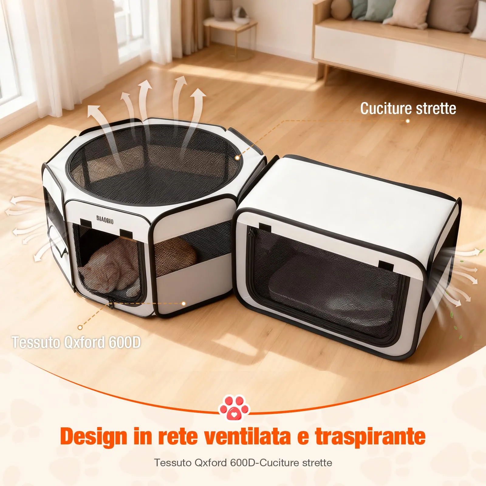Box portatile 2 in 1 per gatti, 124 x 40 cm, con lettiera staccabile, box pop-up per interni ed esterni, cuccia per cuccioli per gatti/cani di piccola taglia/conigli, pieghevole con borsa per il - immagine 5