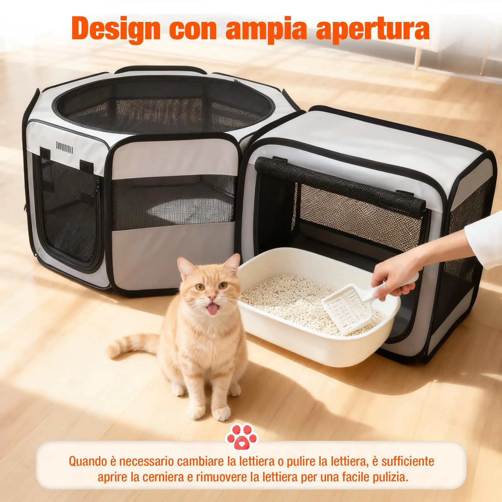 Box portatile 2 in 1 per gatti, 124 x 40 cm, con lettiera staccabile, box pop-up per interni ed esterni, cuccia per cuccioli per gatti/cani di piccola taglia/conigli, pieghevole con borsa per il - immagine 6
