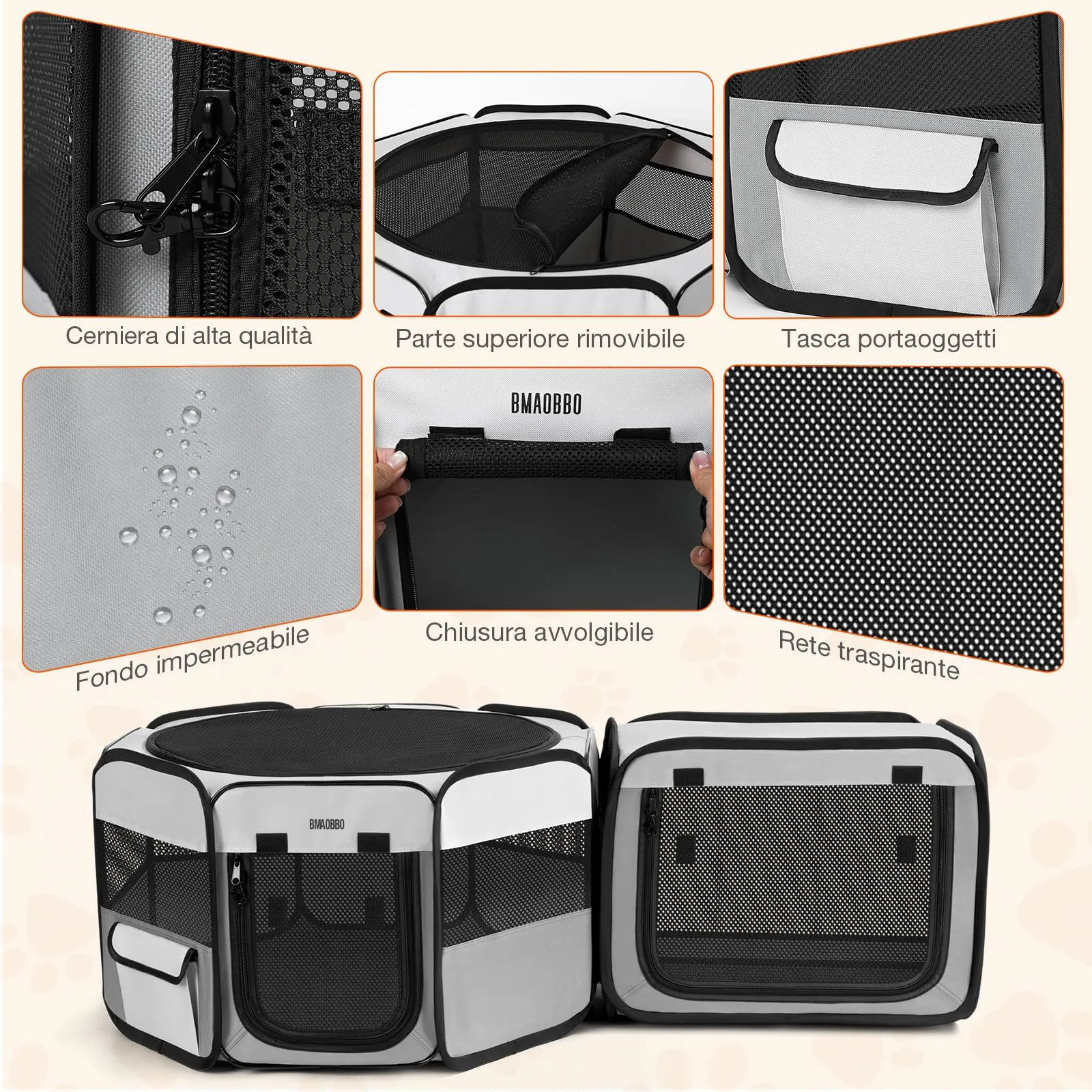Box portatile 2 in 1 per gatti, 124 x 40 cm, con lettiera staccabile, box pop-up per interni ed esterni, cuccia per cuccioli per gatti/cani di piccola taglia/conigli, pieghevole con borsa per il - immagine 7