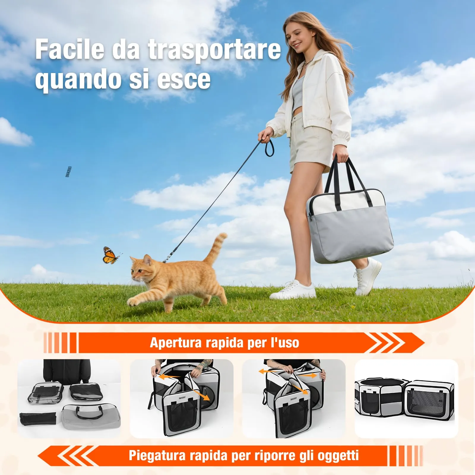 Box portatile 2 in 1 per gatti, 124 x 40 cm, con lettiera staccabile, box pop-up per interni ed esterni, cuccia per cuccioli per gatti/cani di piccola taglia/conigli, pieghevole con borsa per il - immagine 9