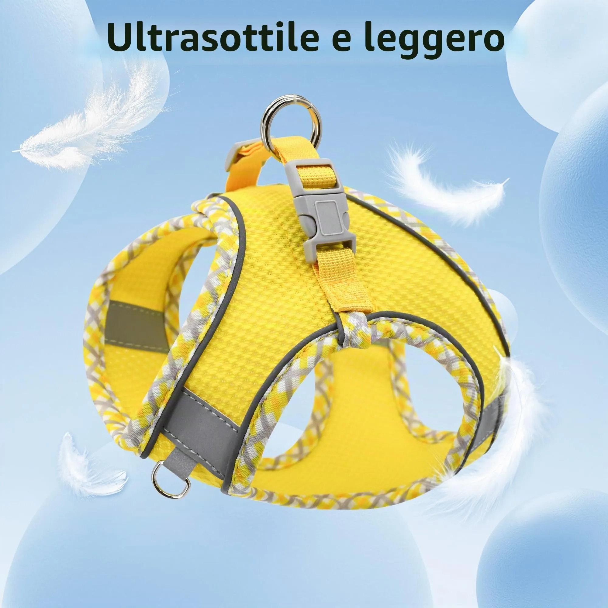 AIITLE Pettorina per cani anti-fuga, gilet anti-tiro con guinzaglio, strisce riflettenti, imbracature regolabili per animali domestici all'aperto per cani di taglia media, Giallo M - immagine 2