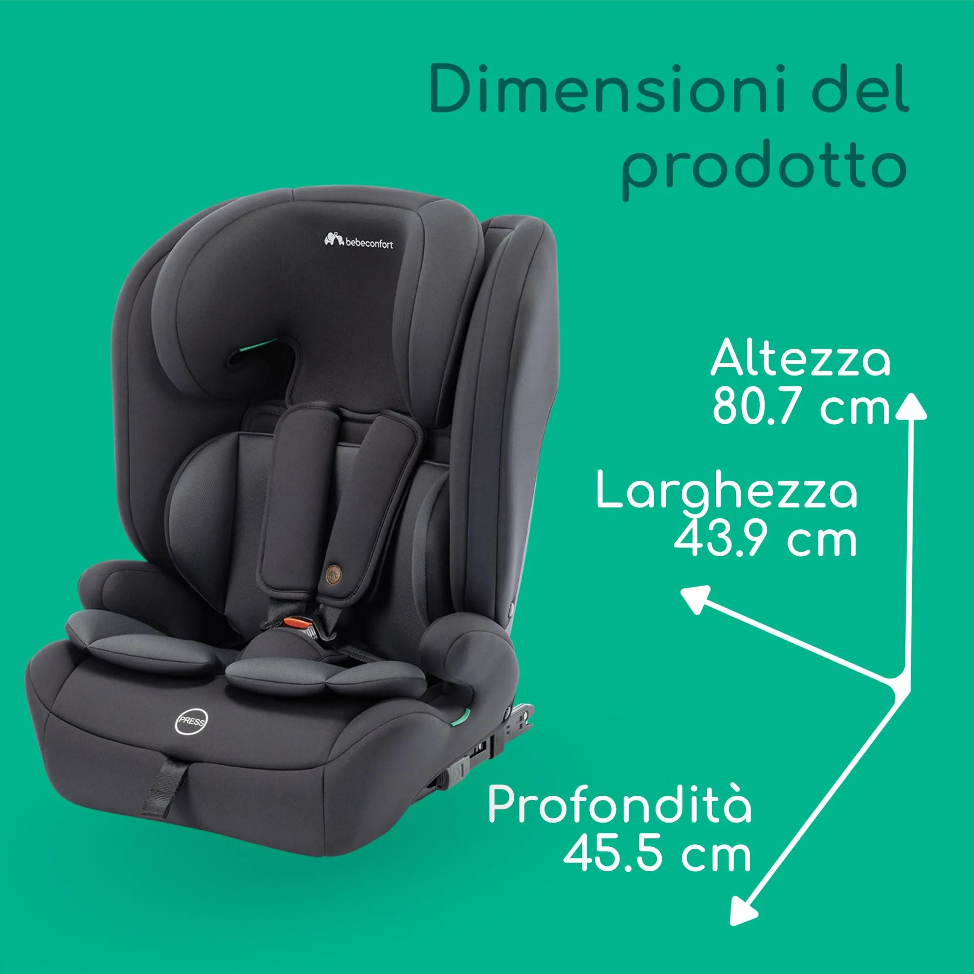 Bebeconfort EverFix Plus i-Size, Seggiolino Evolutivo, 76–150cm, Full Black - immagine 8