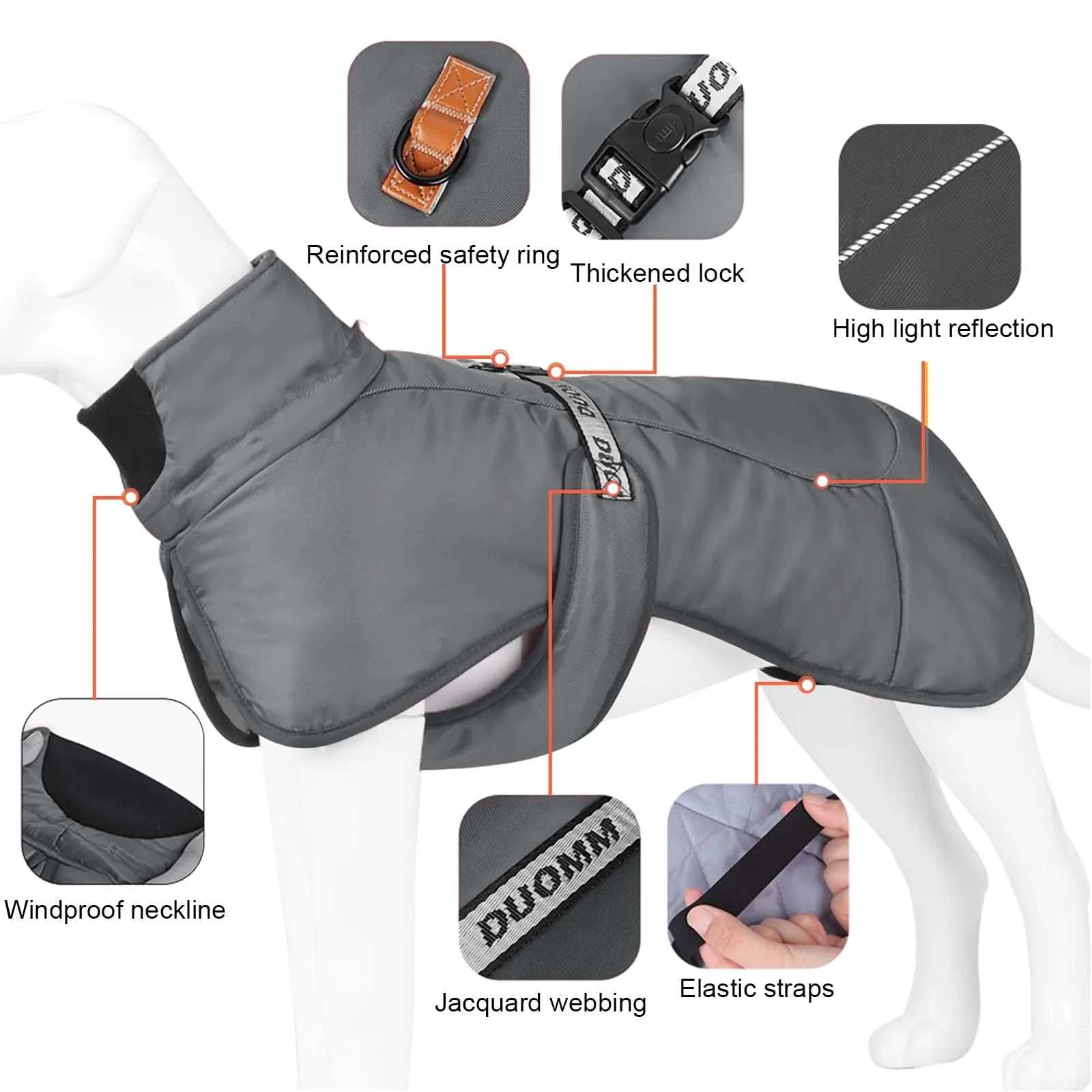 DoggieKit Cappotti per Cani Impermeabile Antivento Caldo Inverno Sicuro Strisce Riflettenti Filettate Giacca per Cani di Taglia Media con Foro per imbracatura Cucciolo Pet Freddo Vestito Vestiti Gilet - immagine 2