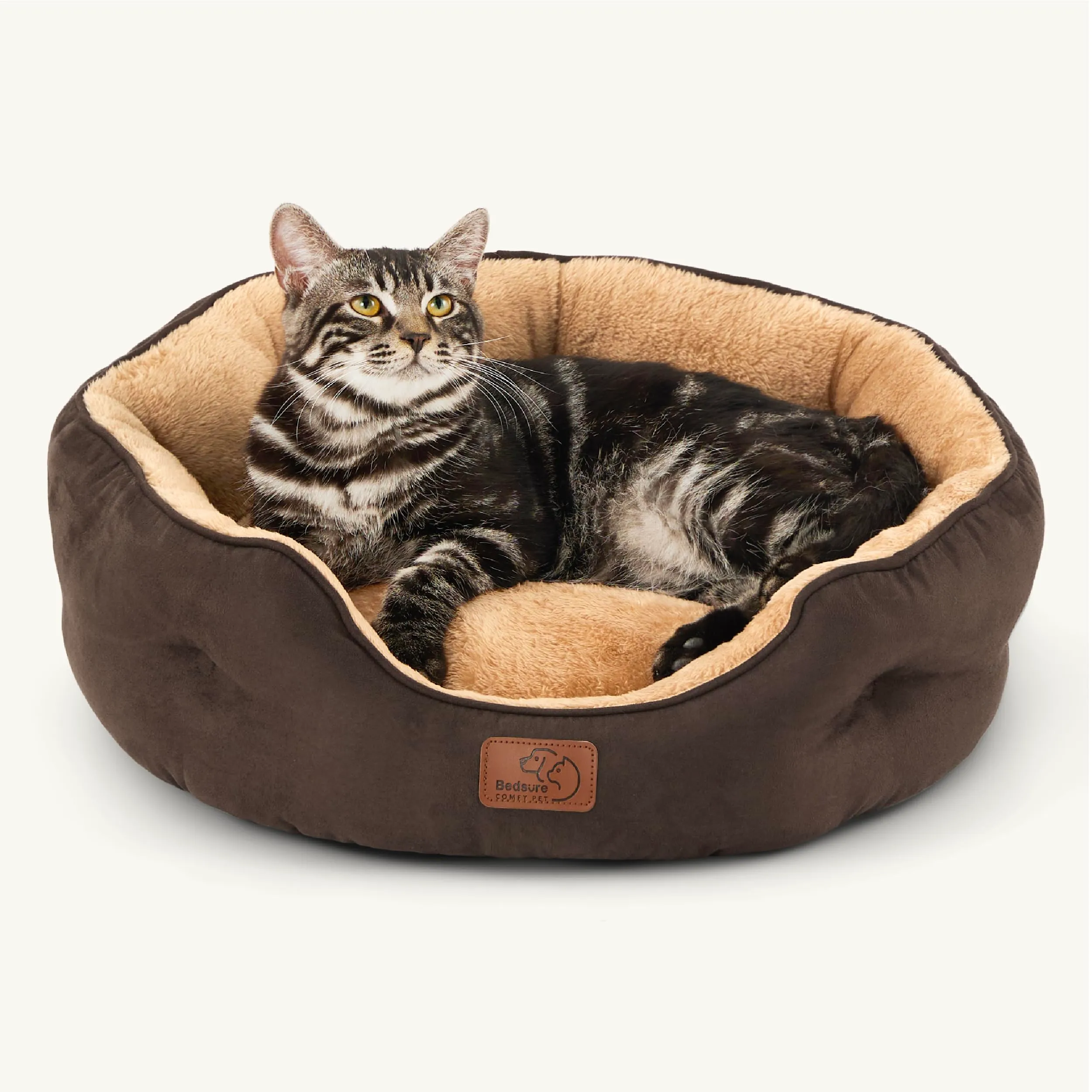 Bedsure Letto per Cani Piccoli Lavabile - Letti Grandi per Gatti da Interno e Cuccioli, Letto Rotondo per Cani di Media Taglia con Fondo Antiscivolo,marrone - immagine 1