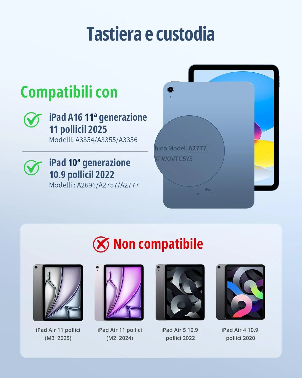 CACOE Cover con Tastiera per iPad 11 (A16) 2025 11" / 10 2022 con Touchpad - immagine 2