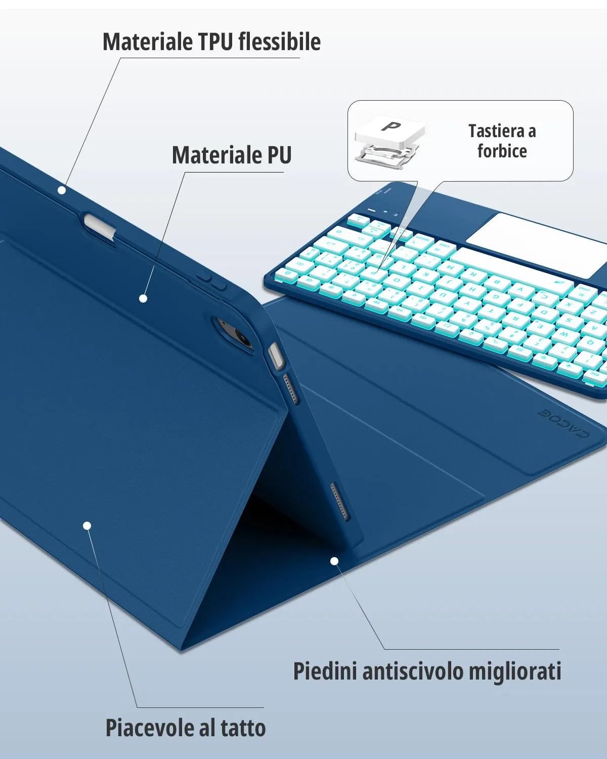 CACOE Cover con Tastiera per iPad 11 (A16) 2025 11" / 10 2022 con Touchpad - immagine 8