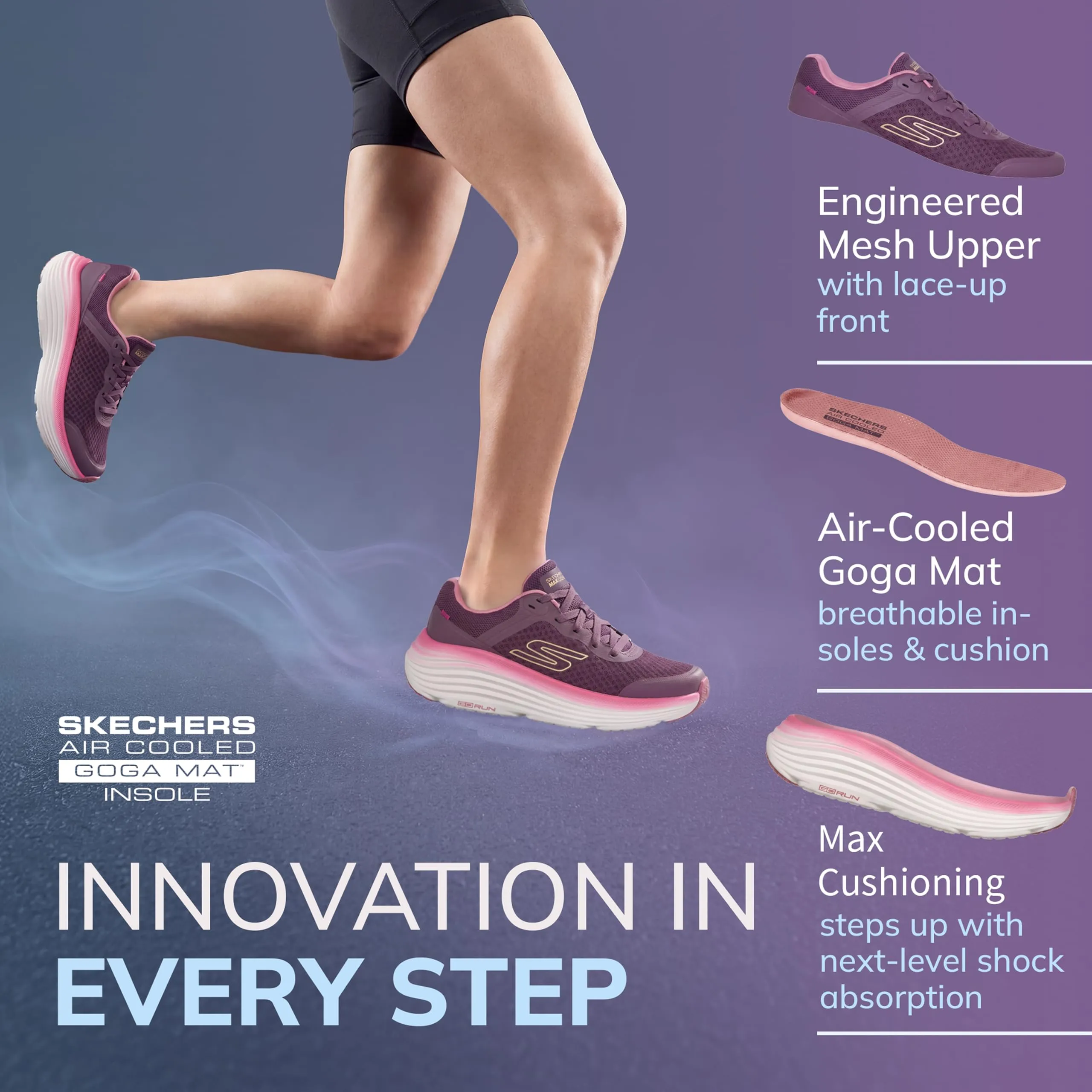 Skechers Max Cushioning Endeavour Canova BasketFemme, Viola Multicolore, 35.5 EU - immagine 7