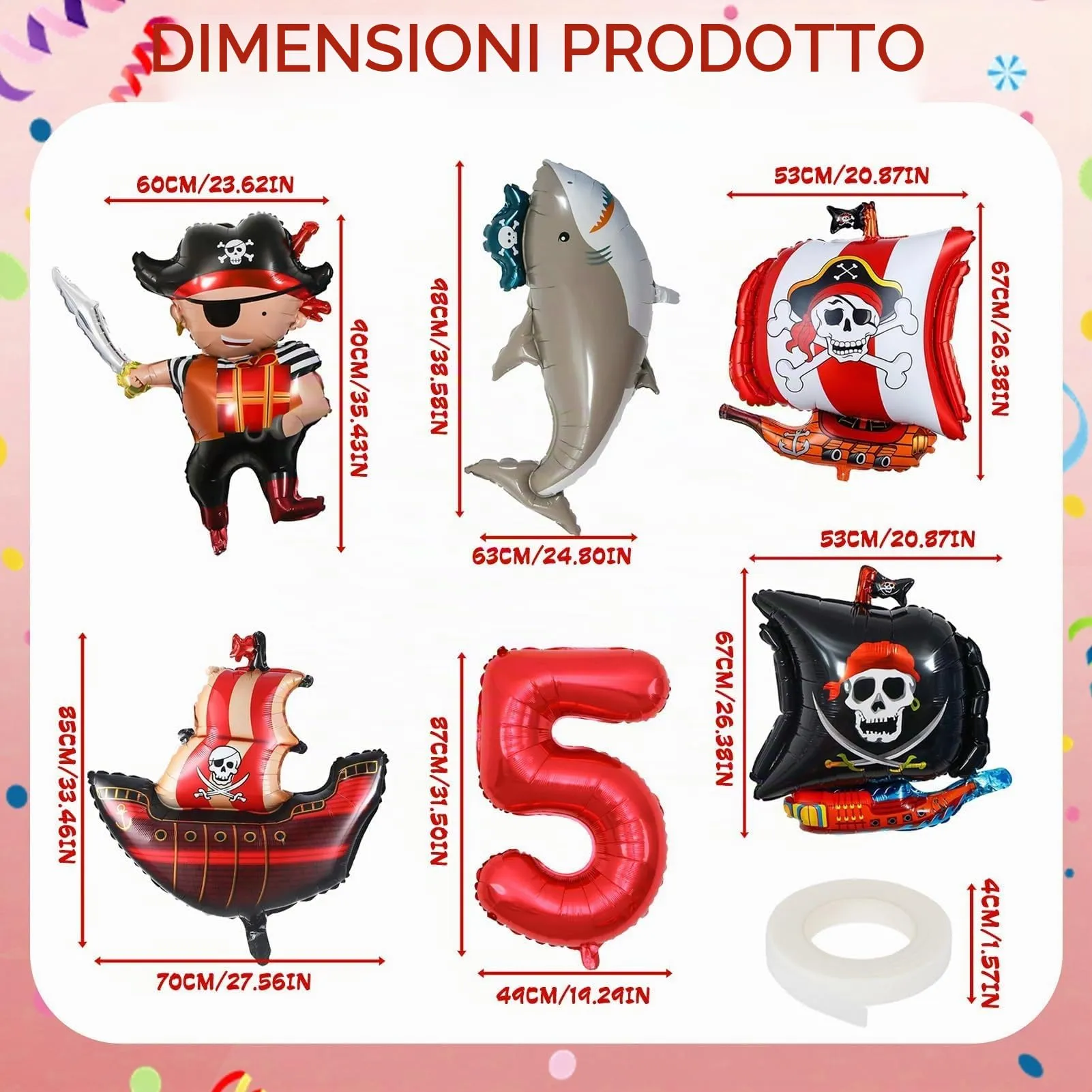6 Pezzi Pirata Decorazioni di Compleanno 5 Anni - immagine 2