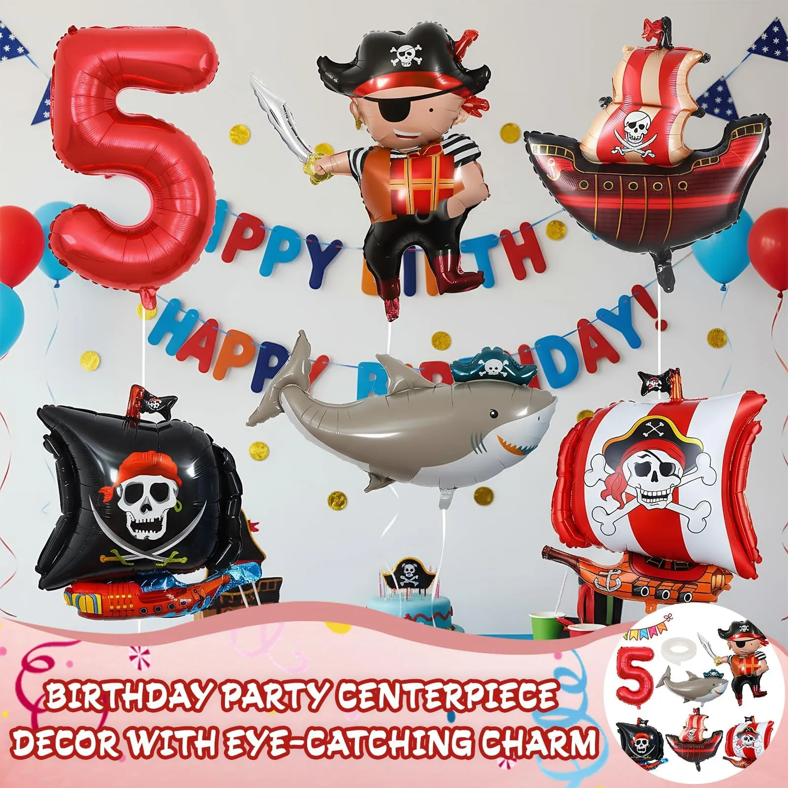 6 Pezzi Pirata Decorazioni di Compleanno 5 Anni - immagine 3