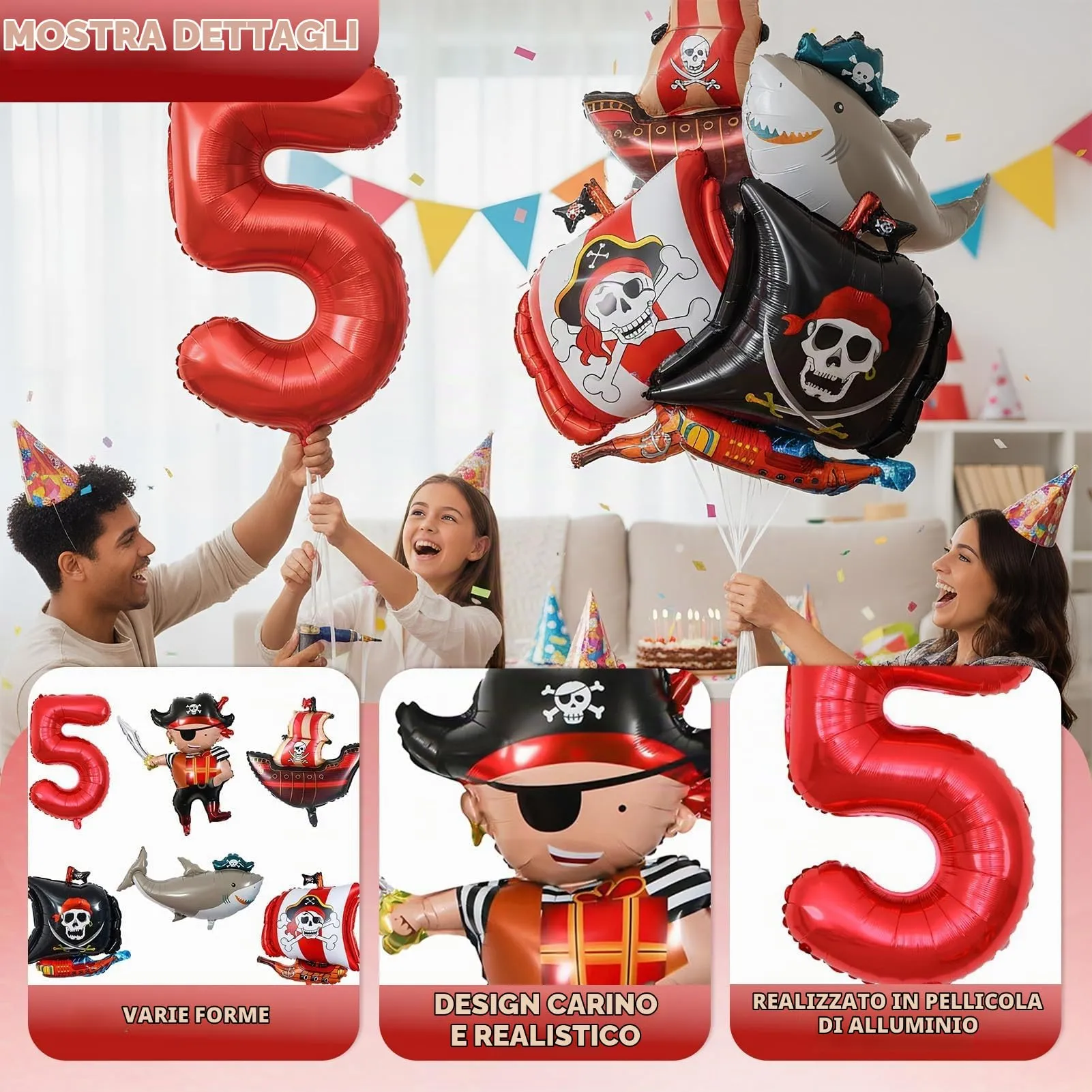 6 Pezzi Pirata Decorazioni di Compleanno 5 Anni - immagine 4