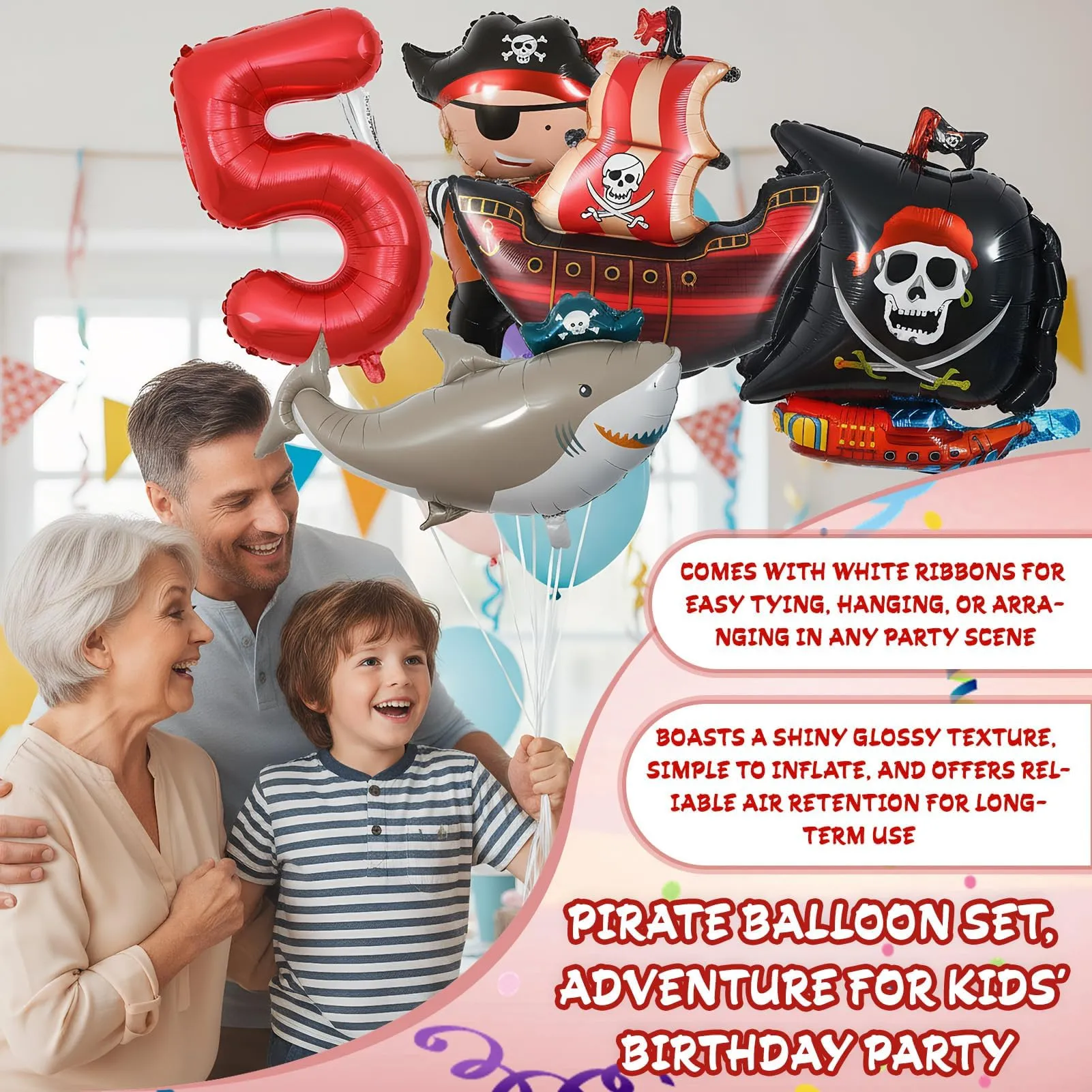 6 Pezzi Pirata Decorazioni di Compleanno 5 Anni - immagine 5