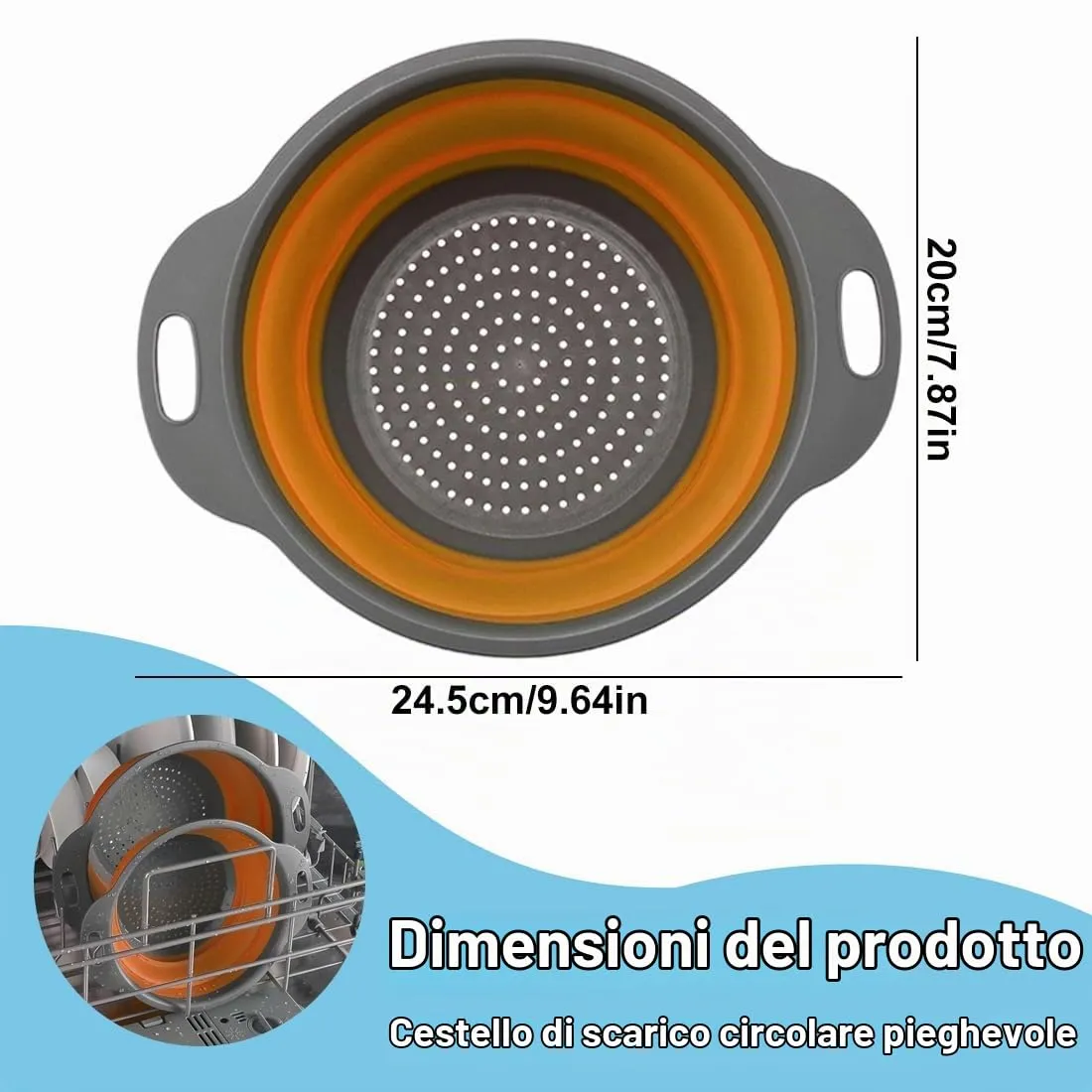 Scolapasta Pieghevole Scolapasta Silicone, 1 pezzi, centrifuga insalata, per scolare pasta verdure e frutta scolapasta, Cucina Scolapasta - immagine 2
