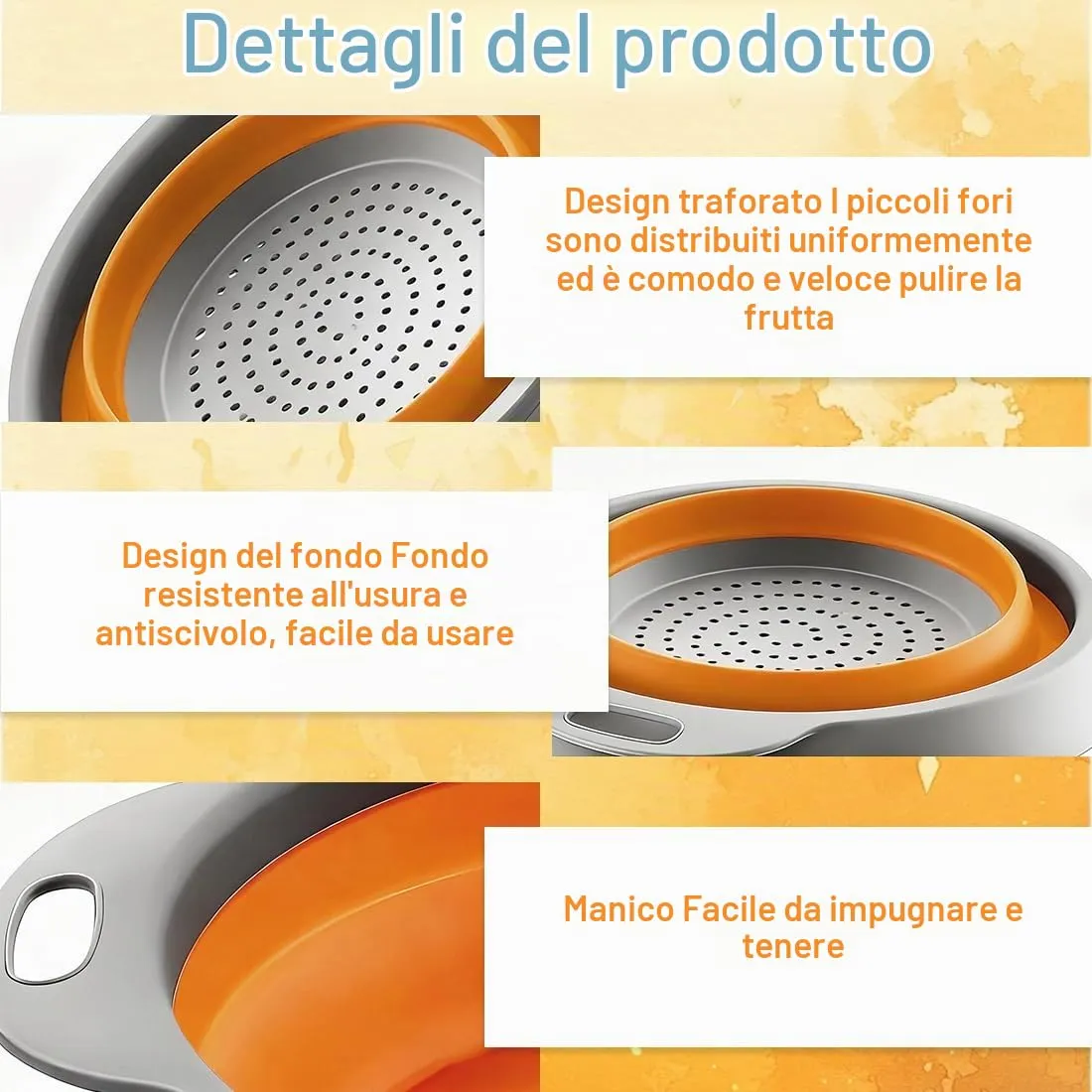 Scolapasta Pieghevole Scolapasta Silicone, 1 pezzi, centrifuga insalata, per scolare pasta verdure e frutta scolapasta, Cucina Scolapasta - immagine 3